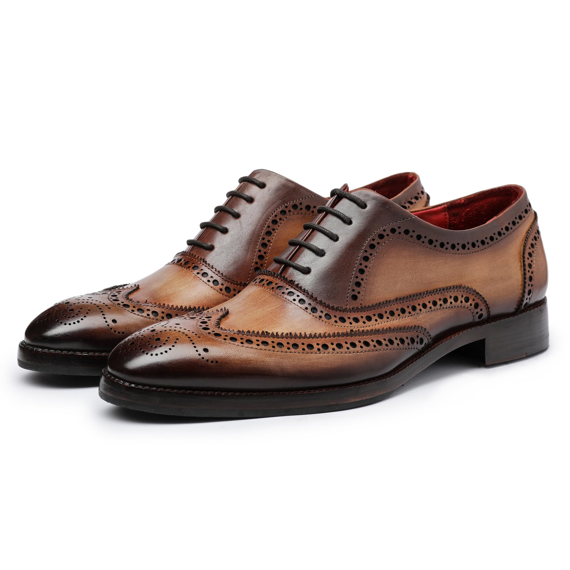 Handcrafted Genuine Leather Wingtip Brogue Oxford Dress Shoes for Men - Classic Lace-Up Formal Footwear for Weddings, Business & Office Wear