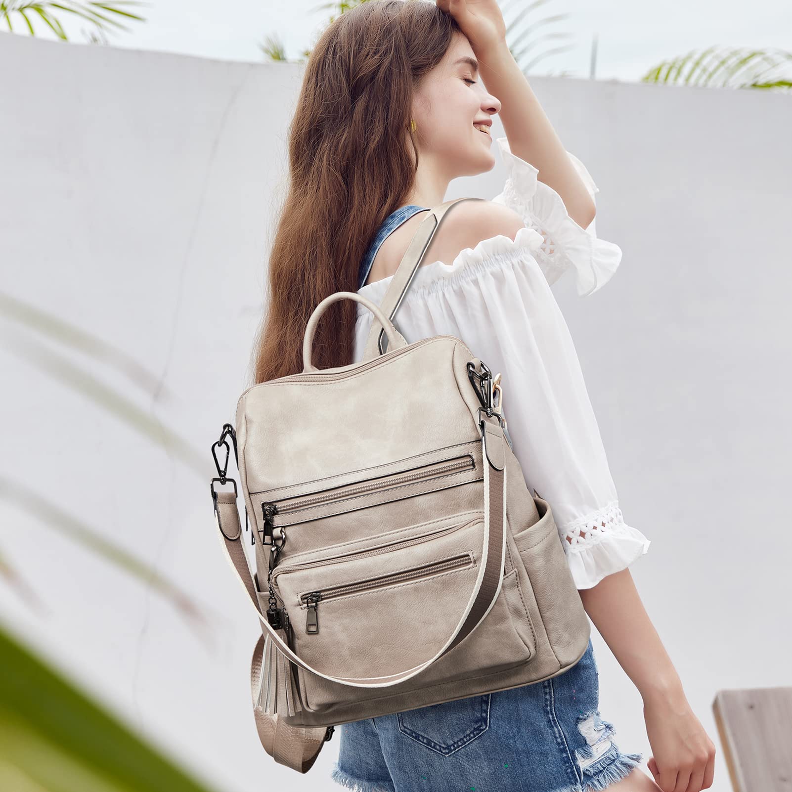 BROMEN Women's Fashion Leather Backpack Purse - Large Designer Shoulder Bag for Travel, Work & Daily Use | Stylish & Functional Handbag for Commuting, Shopping & Outings