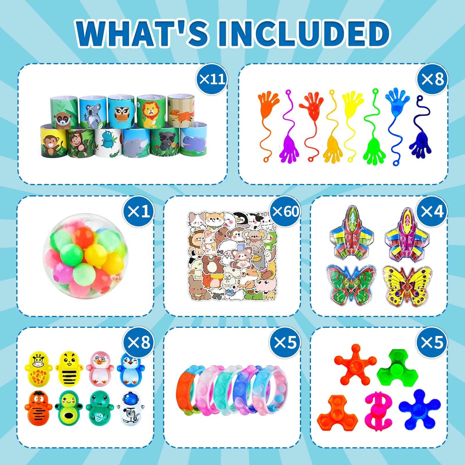 145 Pcs Kids Party Favors Bulk Pack - Pop Fidget Sensory Toys for Birthday Goodie Bags, Classroom Prizes, Pinata Stuffers & Treasure Box - Fun Stress Relief Toys for Boys Girls Birthday Party, School Carnival & Classroom Rewards