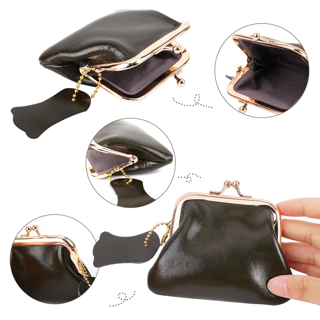 Oyachic Genuine Leather Coin Purse & Cash Holder - Compact Wallet Clutch with Secure Clasp for Men & Women (Green) - Perfect for Travel, Makeup Organizer & Everyday Essentials
