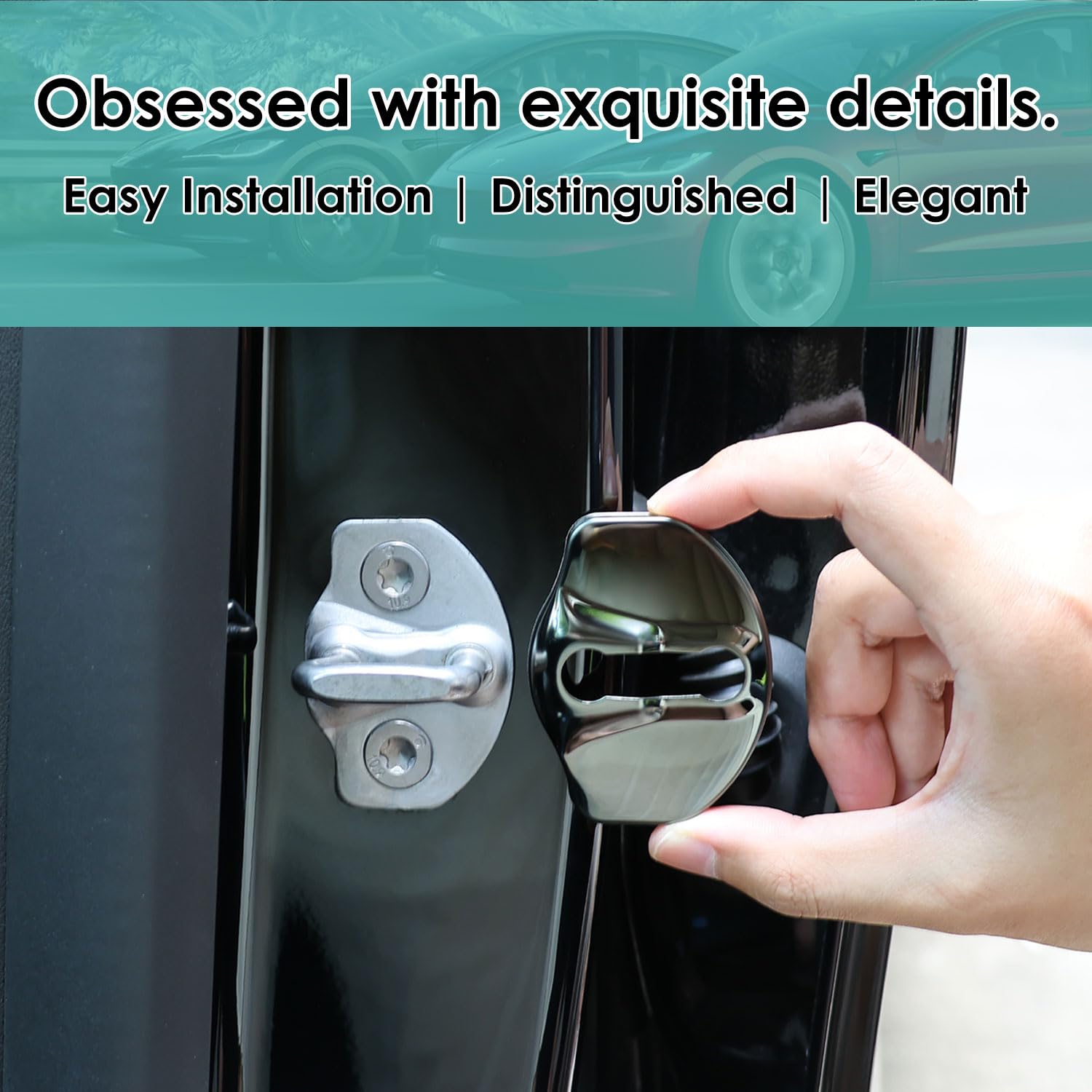 Premium Stainless Steel Tesla Model 3 & Y Door Lock Cover and Sill Protector - Durable Anti-Scratch Accessories for Enhanced Car Protection (Perfect for Daily Commute, Road Trips & Car Shows)