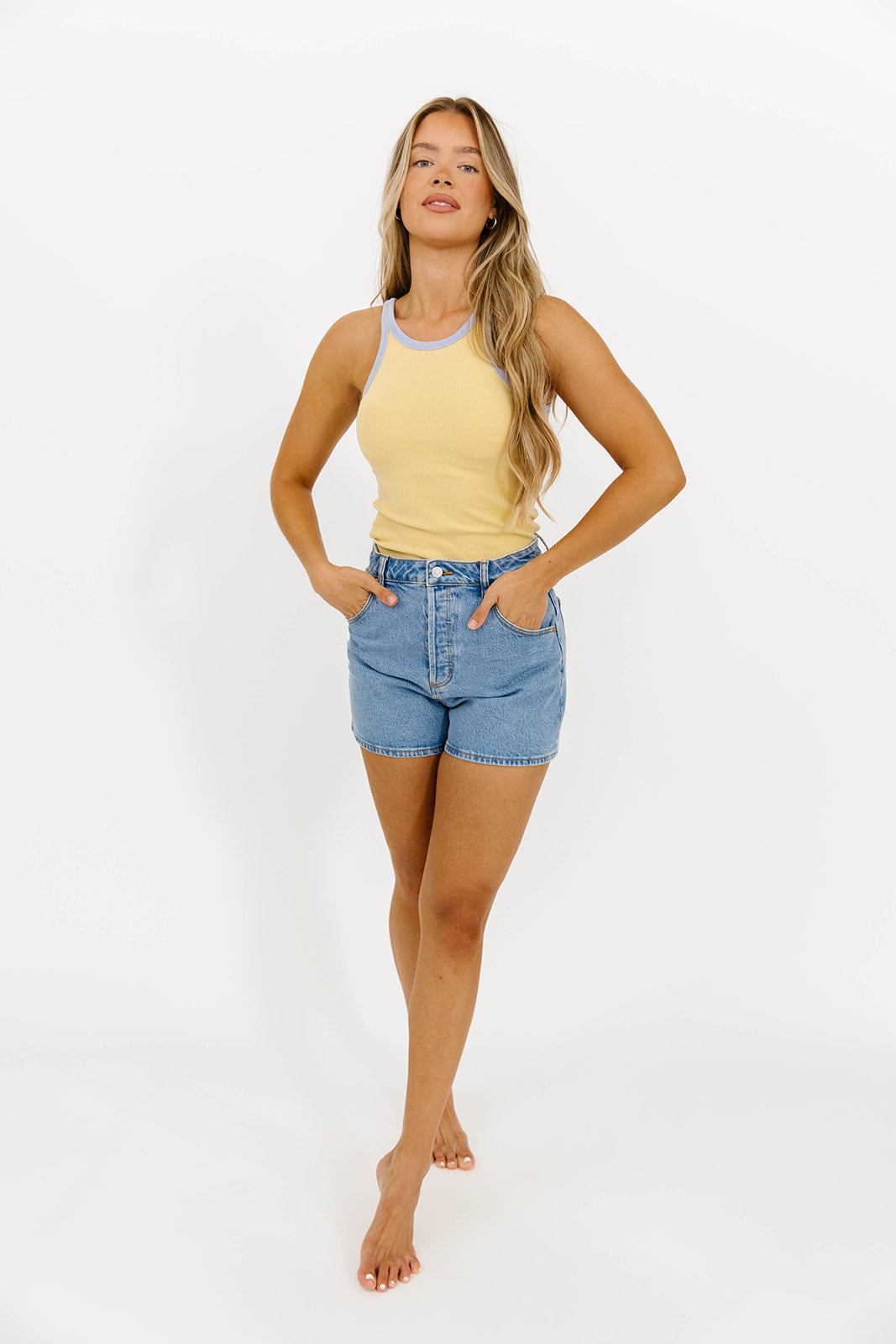 Landry Ringer Tank Top in Mustard - Women's Vintage Style Sleeveless Shirt for Summer, Casual Wear & Layering