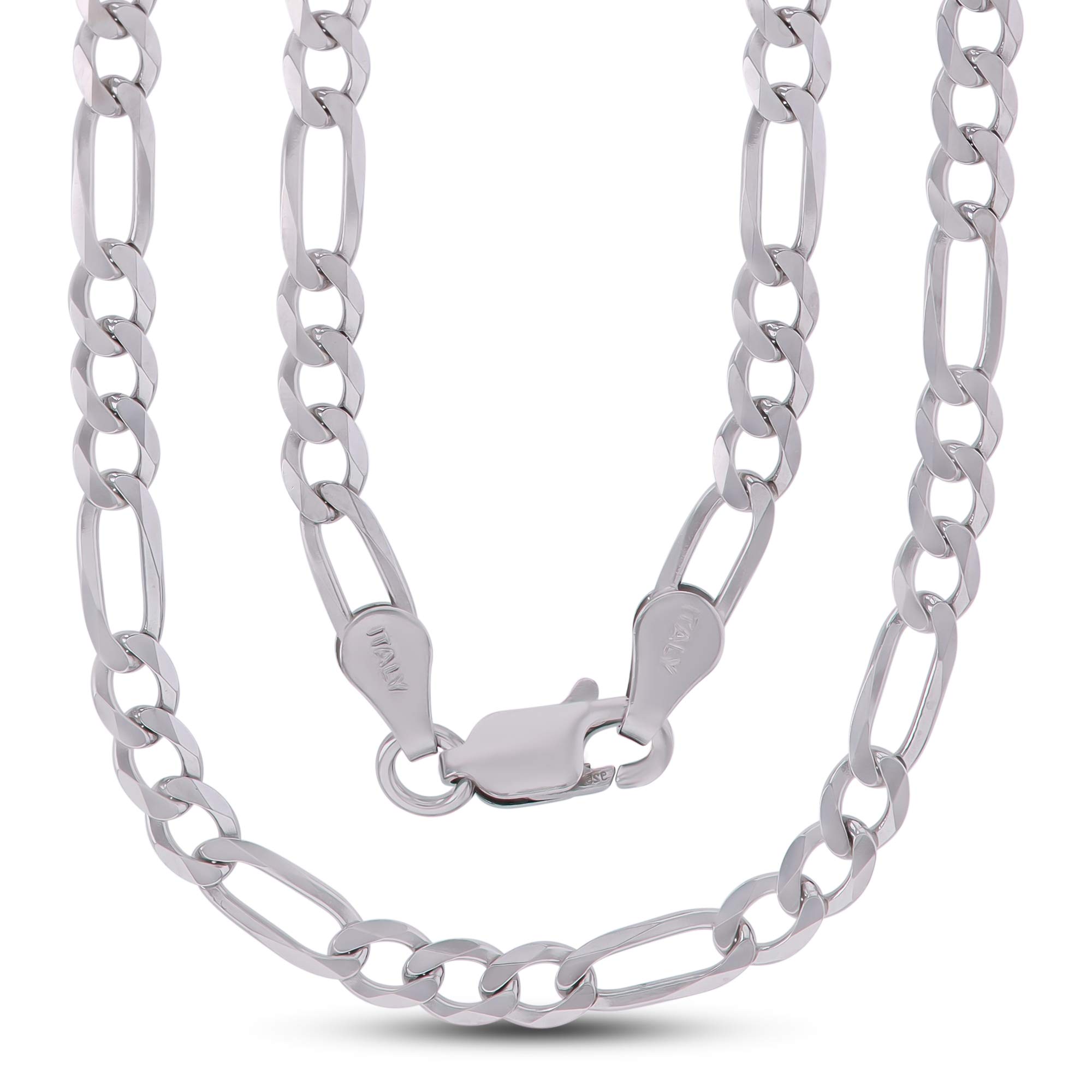 14K Gold or Rhodium Plated Sterling Silver Figaro Chain Necklace for Men | 1mm-13mm Thickness | Solid 925 Italian Jewelry | Gift for Him, Wedding, Anniversary & Everyday Wear
