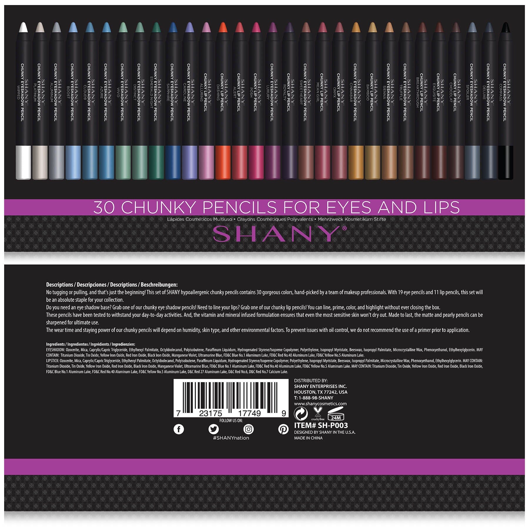 30 Colors Chunky Makeup Pencils with Vitamin E & Aloe Vera for Eyes & Lips - Perfect for Daily Makeup, Professional Looks & On-the-Go Touch Ups