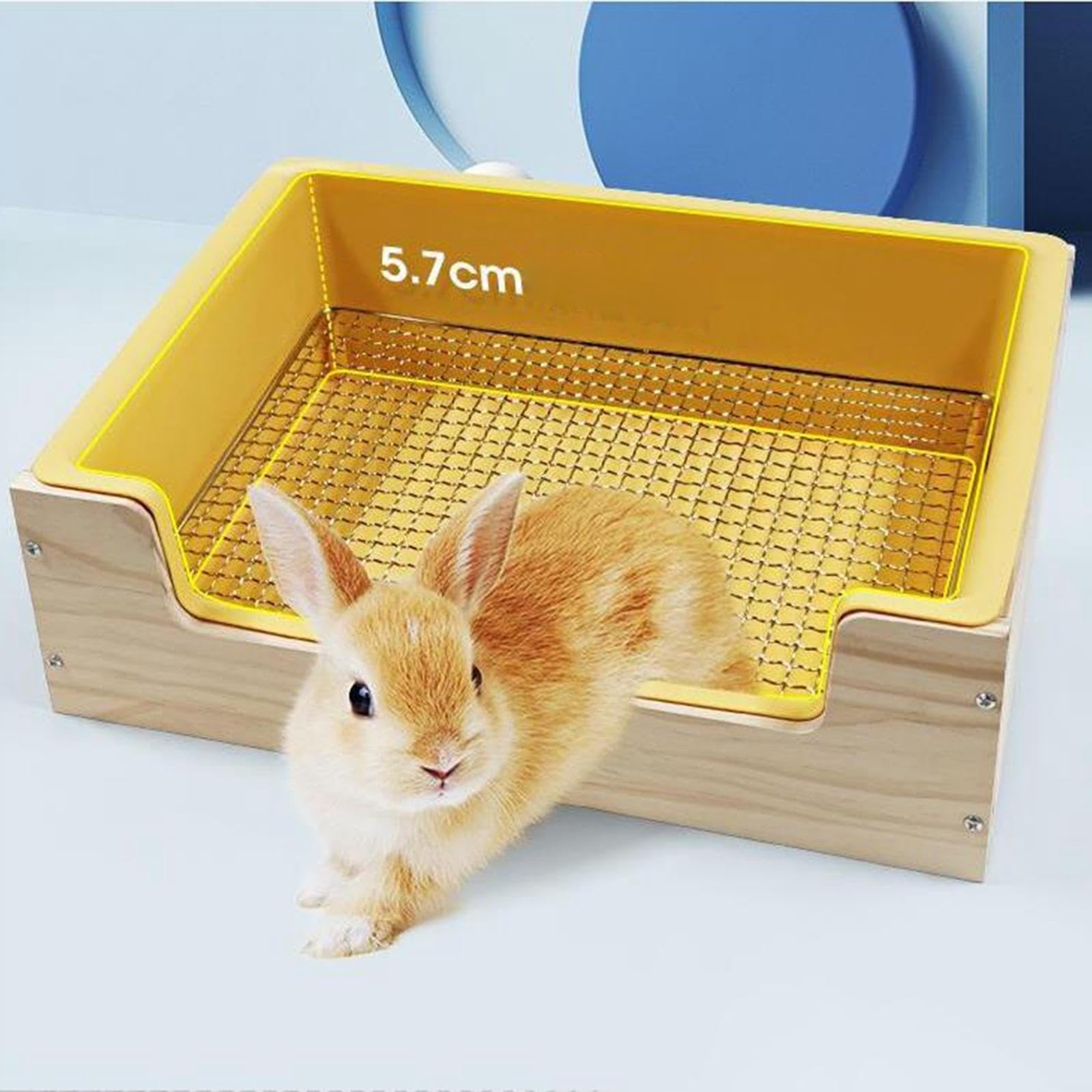 2 in 1 Wooden Rabbit Hay Feeder & Litter Box - Guinea Pig Hay Holder with Toilet Pan for Rabbits, Hamsters, Small Pets - Yellow (Perfect for Cage Setup & Easy Cleaning)