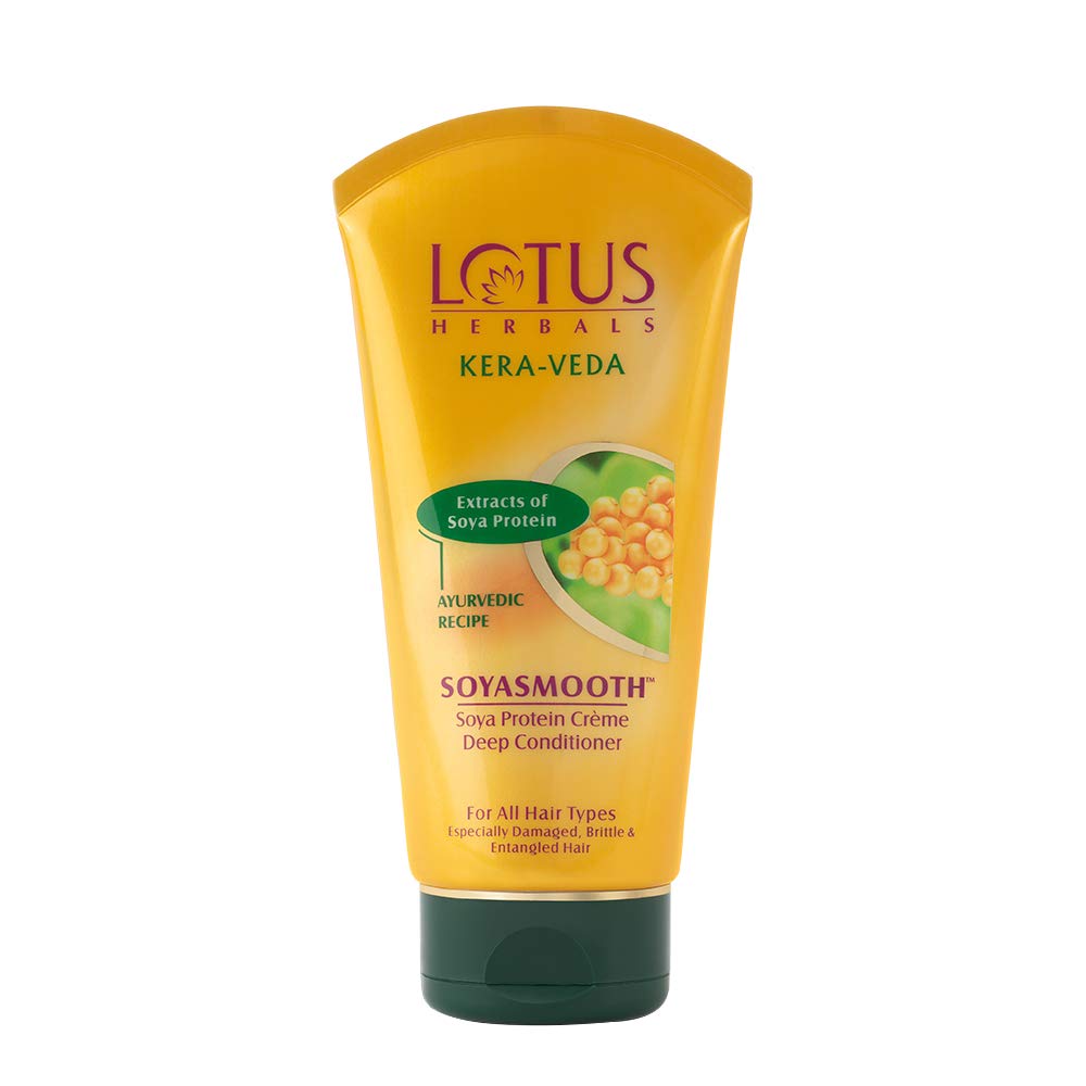 Lotus Herbals Kera-Veda Soyasmooth Soya Protein Deep Conditioning Hair Cream - 150g for Dry, Damaged & Frizzy Hair - Natural Protein Treatment for All Hair Types - Perfect for Salon-Like Smoothing at Home