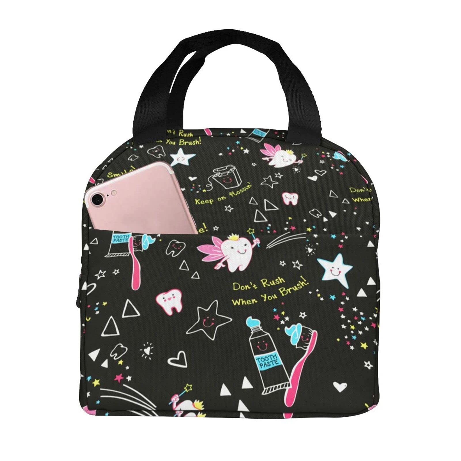 Meledre Insulated Lunch Bag for Dentists & Dental Hygienists - Reusable Tote Lunch Box for Women & Men - Black One Size (10806) - Perfect for Work, School, Picnics & Outdoor Activities