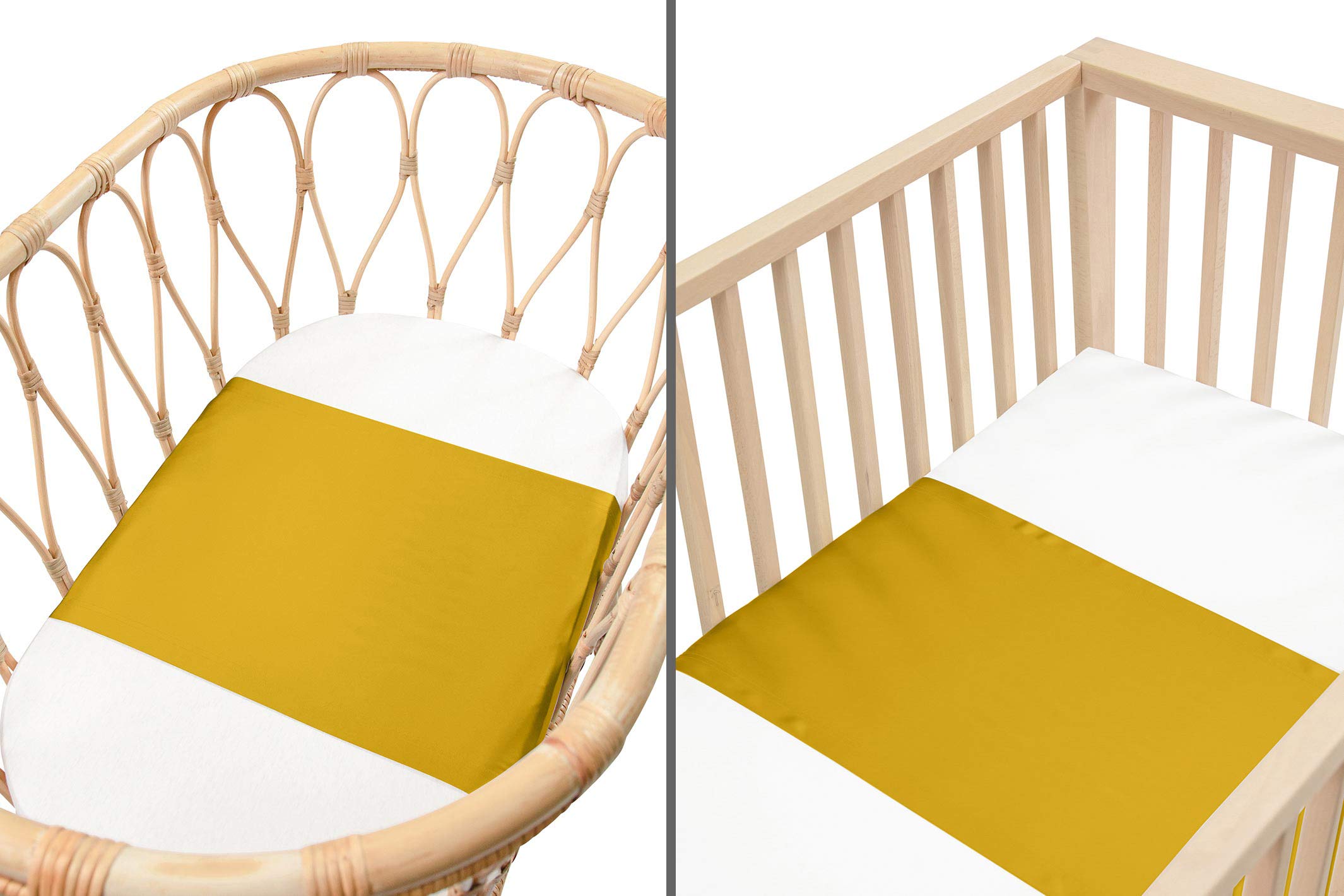 2-Pack Baby Silk Sleeves Set - 25 Momme Mulberry Silk Bassinet & Crib Sleeves for Hair Loss Prevention | SIDS Safe Baby Bedding in Mustard Yellow | Perfect for Newborns, Infants & Toddlers for Safe Sleep & Hair Protection