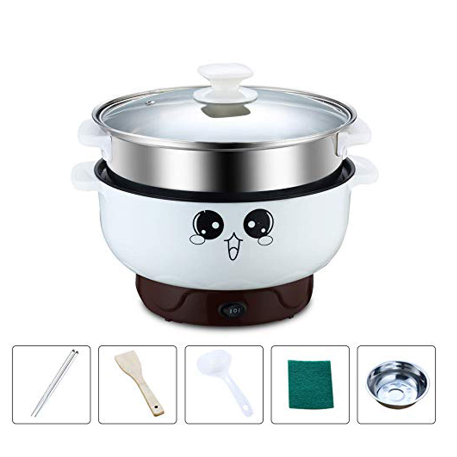 110V Electric Skillet with Lid - 4-in-1 Multifunction Non-Stick Stainless Steel Hot Pot for Cooking Noodles, Rice, Steamed Eggs & Soup | Mini Electric Heating Pan for Frying, Boiling & Family Meals | Perfect for Dorm, Office & Small Kitchen Cooking