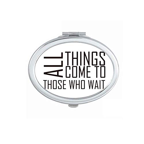 DIYthinker Double-Sided Portable Folding Makeup Mirror with Inspirational Quote 'All Things Come to Those Who Wait' - Perfect for Travel, Vanity & Home Decor