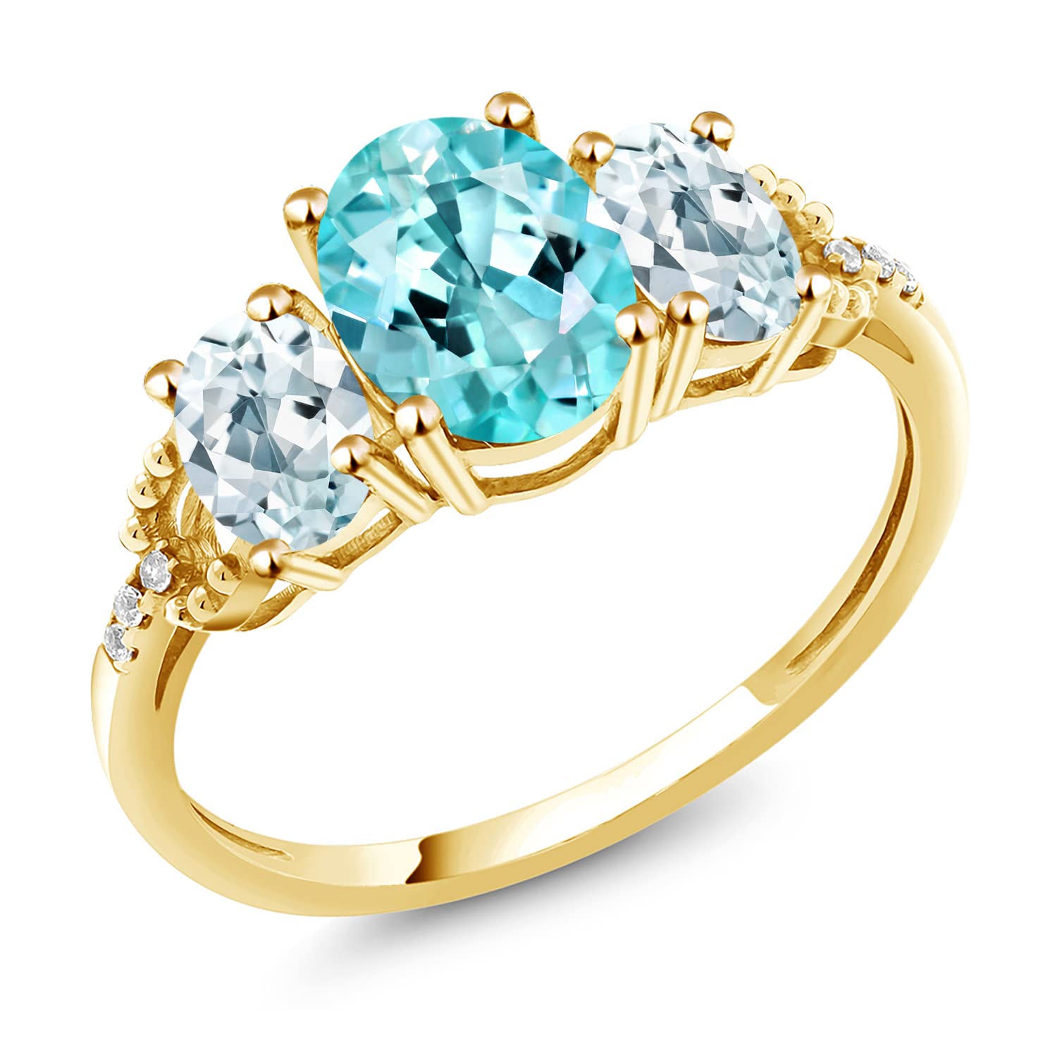 2.24 Ct Oval Blue Apatite & Sky Blue Aquamarine 10K Yellow Gold Ring for Women - Elegant Gemstone Jewelry for Engagement, Wedding & Special Occasions