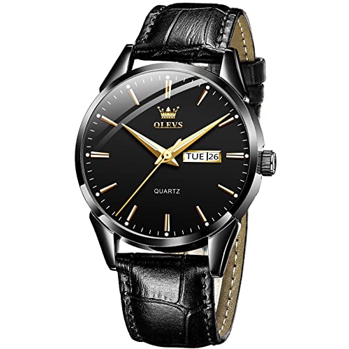 Black Leather Men Watch Black Dial