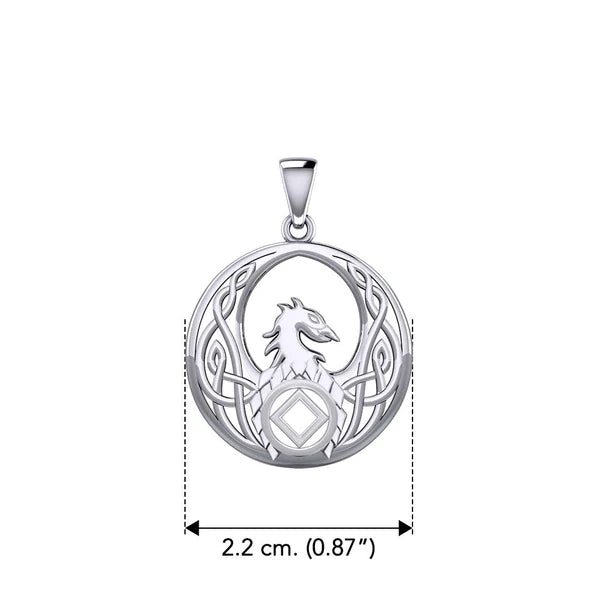 Celtic Phoenix Recovery Pendant in Sterling Silver - AA or NA Symbol - Adjustable 18