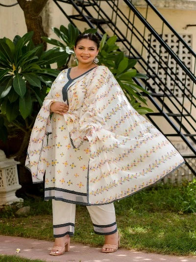 Plus Size White Cotton Jaipuri Print Ready-Made Salwar Suit for Women – UK Next Day Delivery | Traditional Indian Outfit for Festivals, Weddings & Special Occasions