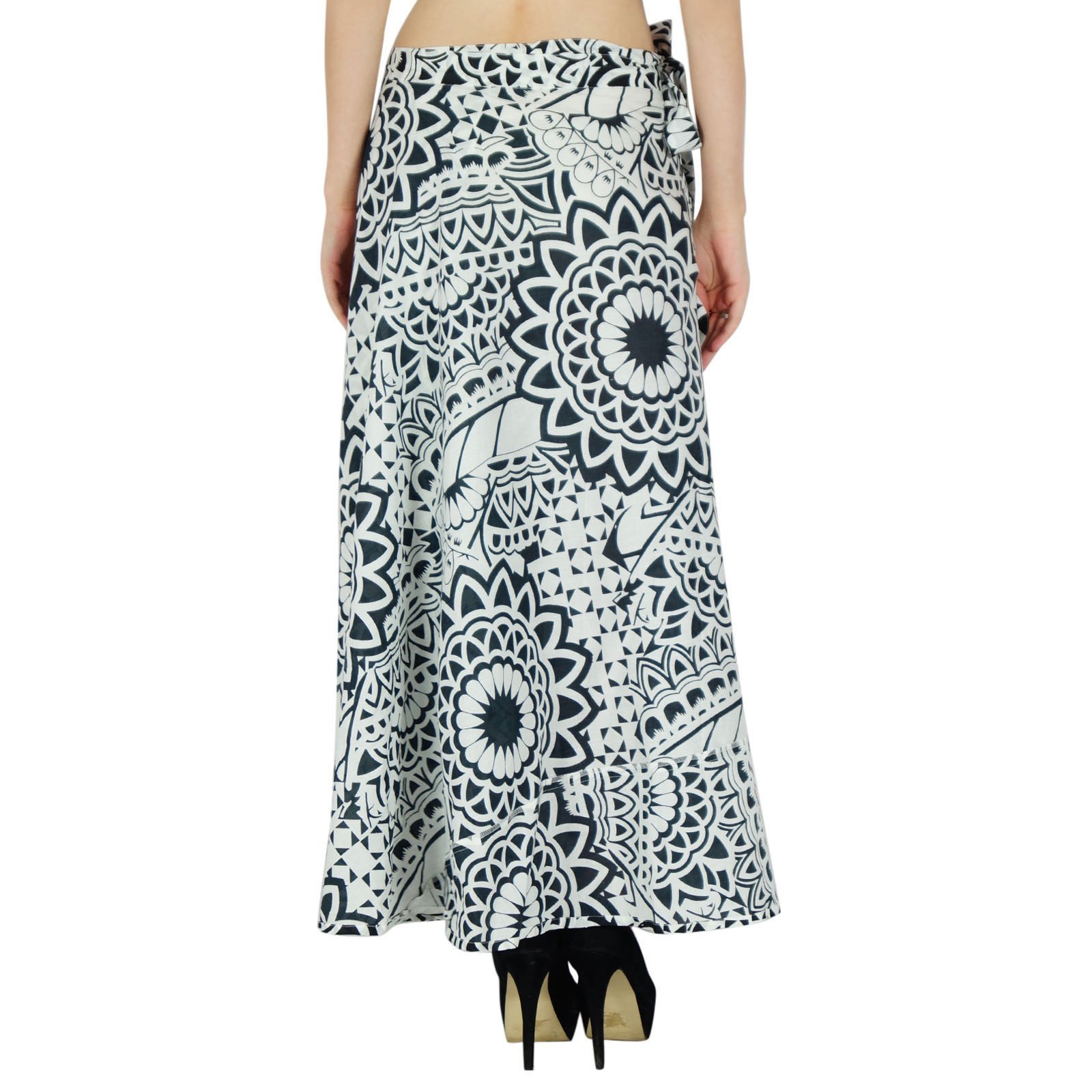 Women's Plus Size Printed Cotton Magic Wrap Skirt - Flowy Long Boho Skirt for Summer Beach, Vacation & Casual Wear