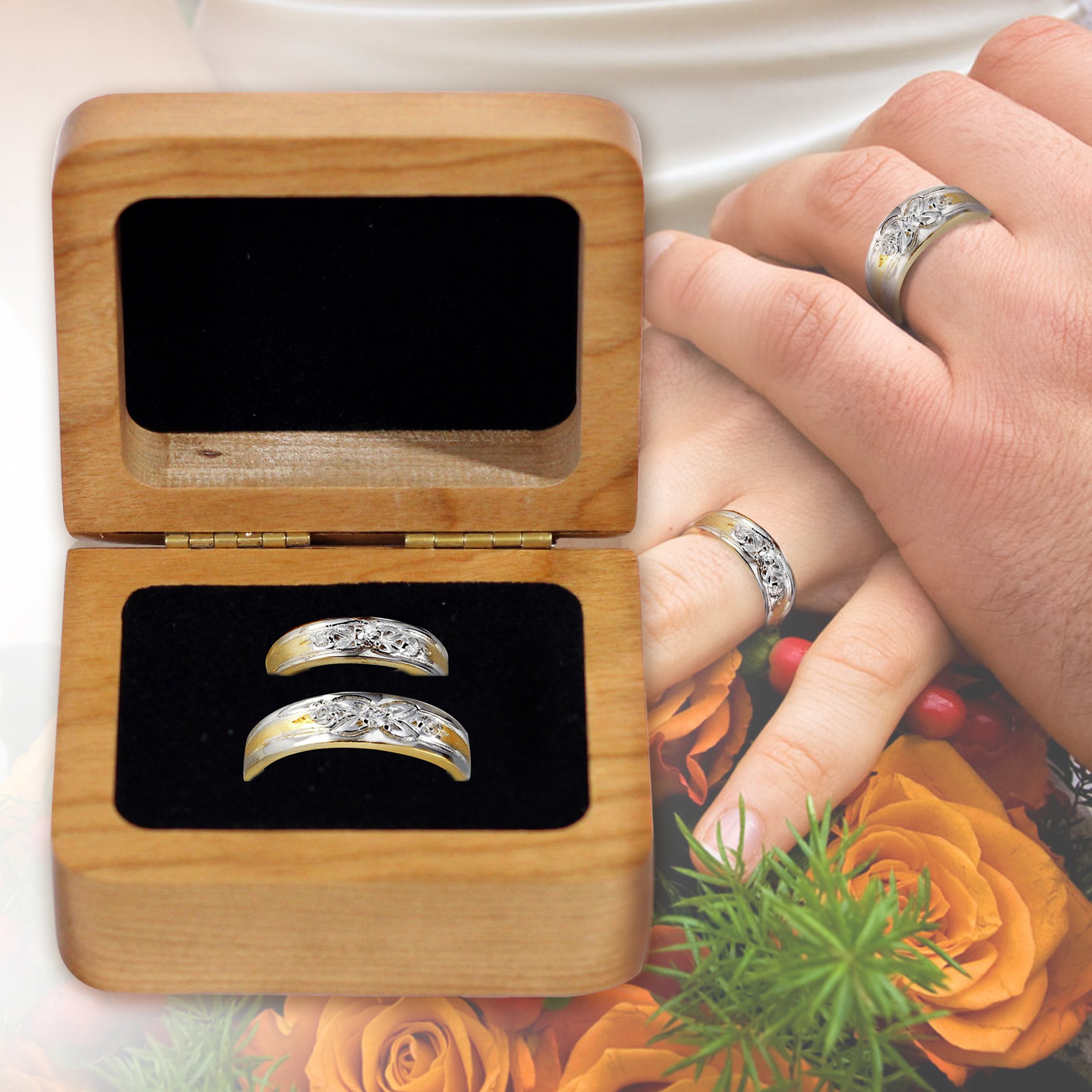 Personalized Cherry Wood Wedding Ring Box - Custom Engagement Holder for Ceremonies