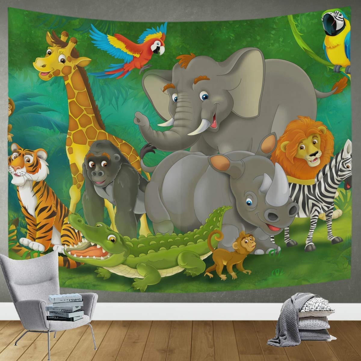 DOMIKING Cartoon Tropical Animal Tapestry Wall Hanging - 60x51 Inch Boho Wall Art Decor for Bedroom, Living Room, Dorm | Perfect for Hippie Aesthetic, Music Festival Decor & Cozy Home Design