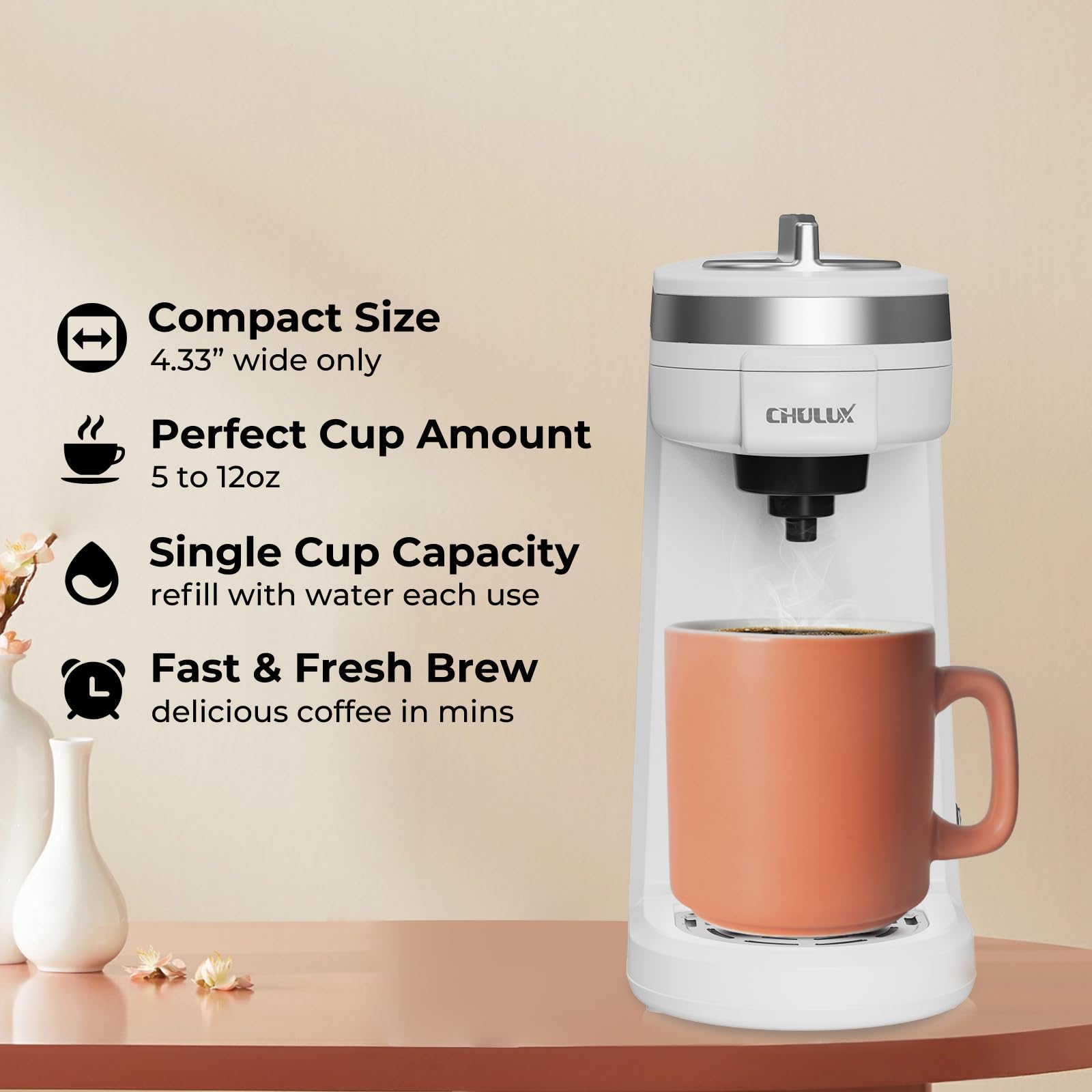 CHULUX 2-in-1 Mini Trip Coffee Maker - Compatible with K-Cups & Ground Coffee, Single Serve Coffee Machine for Americano & Espresso | Portable Pod Brewer for Home, Office & Travel Use