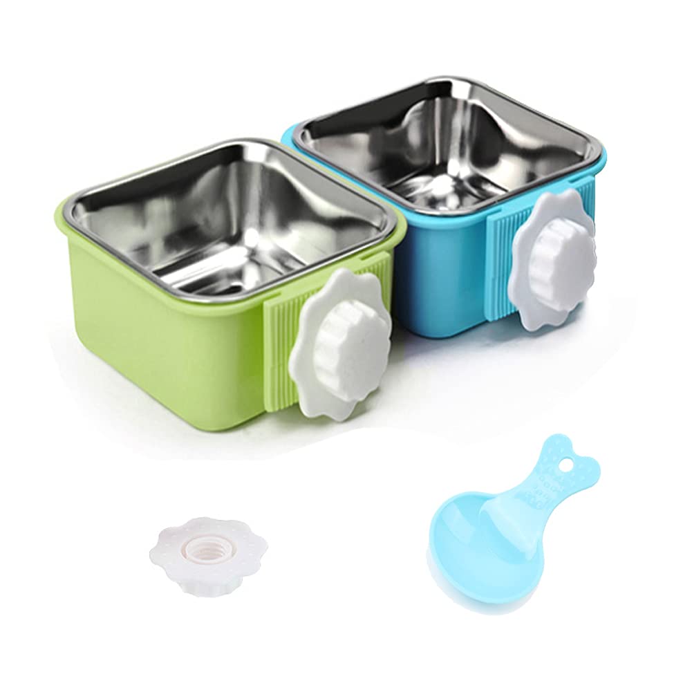 Luck Dawn Stainless Steel Removable Hanging Pet Bowl - Crate Food & Water Dish for Dogs, Cats, Rabbits, Birds & Small Animals - Secure Bolt Holder - Small (2-Pack) - Perfect for Travel, Crate Training & Cage Feeding