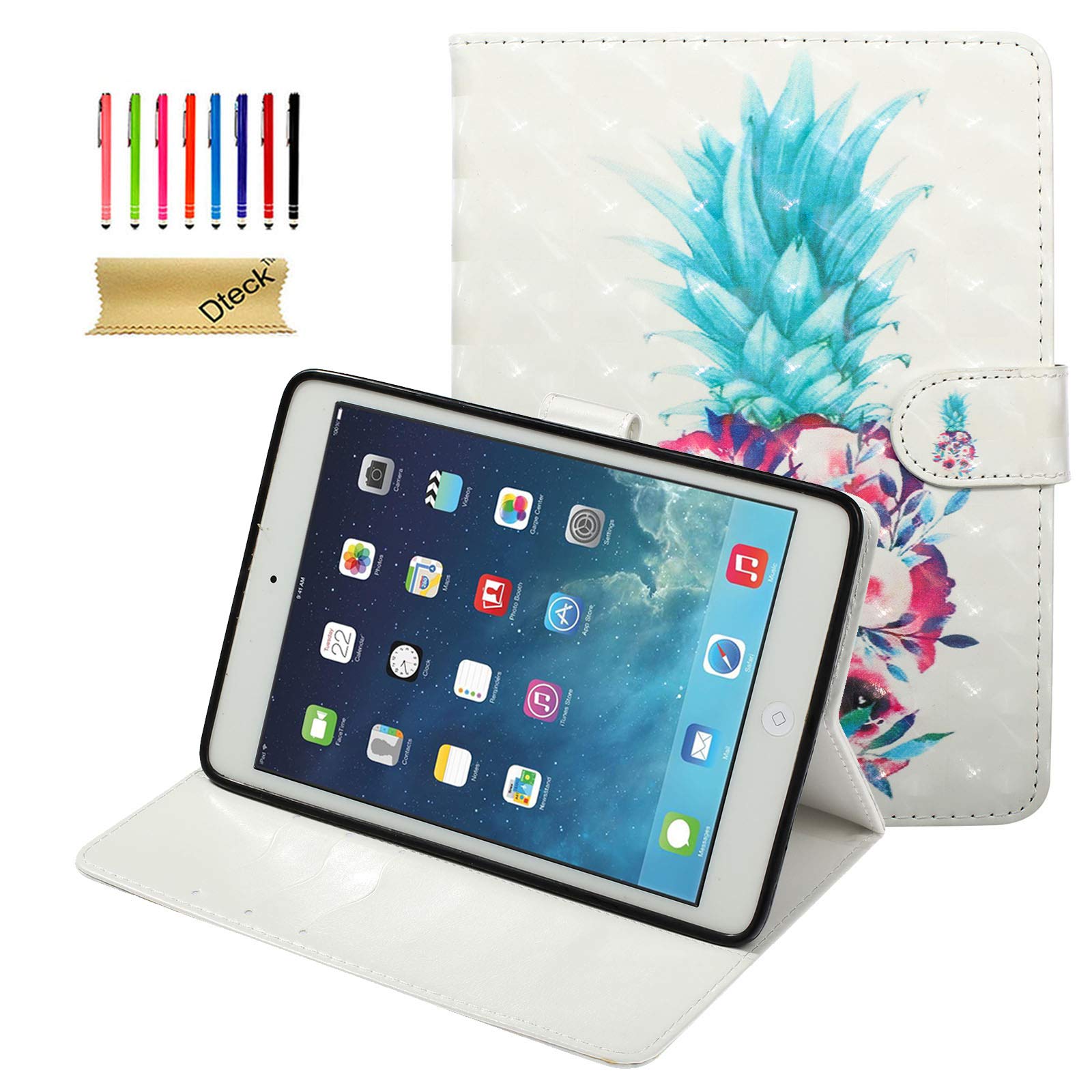 Dteck 3D Pineapple Flowers Folio Stand Case for iPad 9.7 (2018/2017) 6th/5th Gen, iPad Air 1/2 & iPad Pro 9.7 - Auto Wake/Sleep Wallet Cover with Kickstand | Perfect for Work, School & Travel Protection