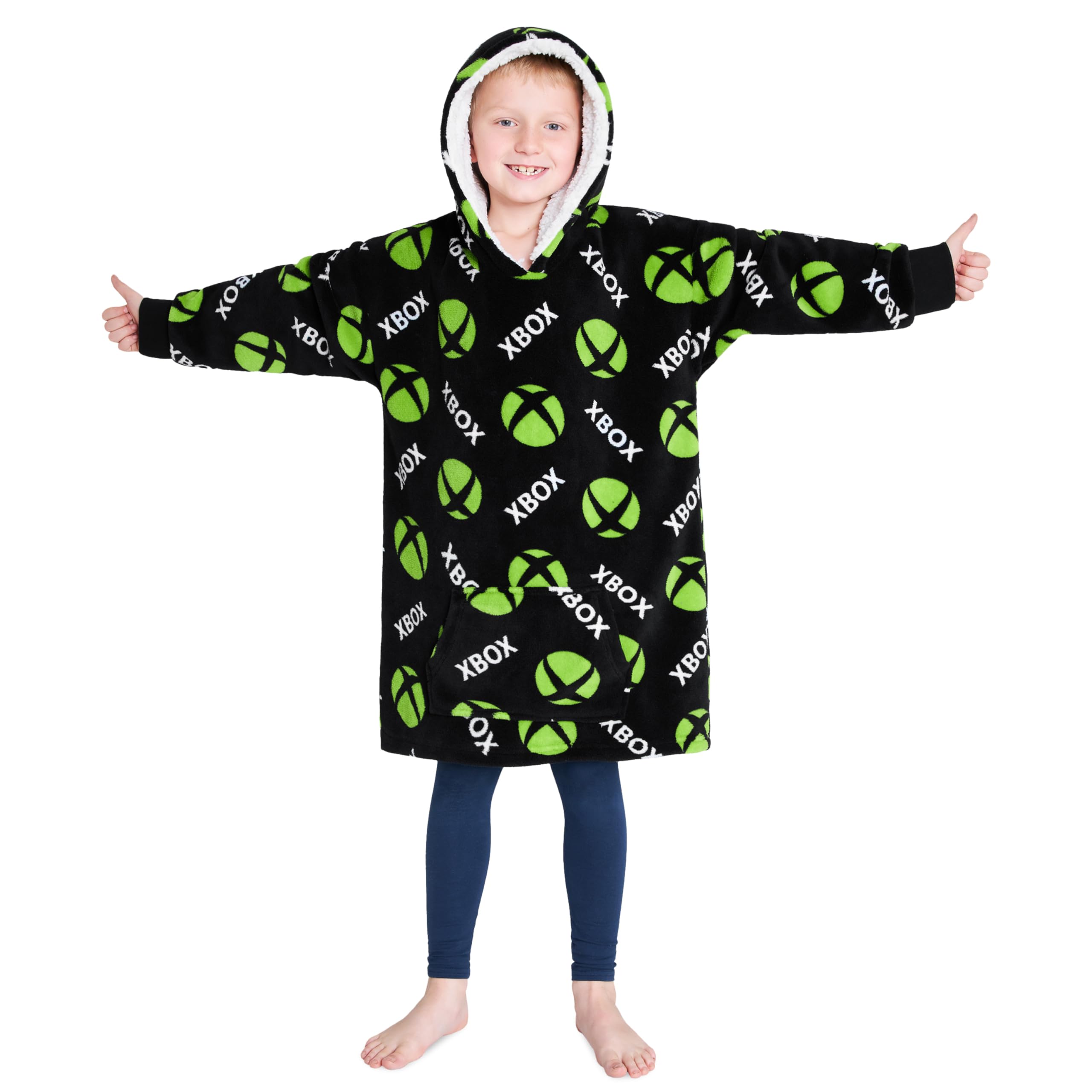 Xbox Fleece Blanket Hoodie for Boys & Teens - Oversized Cozy Hooded Blanket Wearable Throw - Perfect Gaming Gift for Gamers & Kids - Great for Sleepovers, Movie Nights & Gaming Sessions