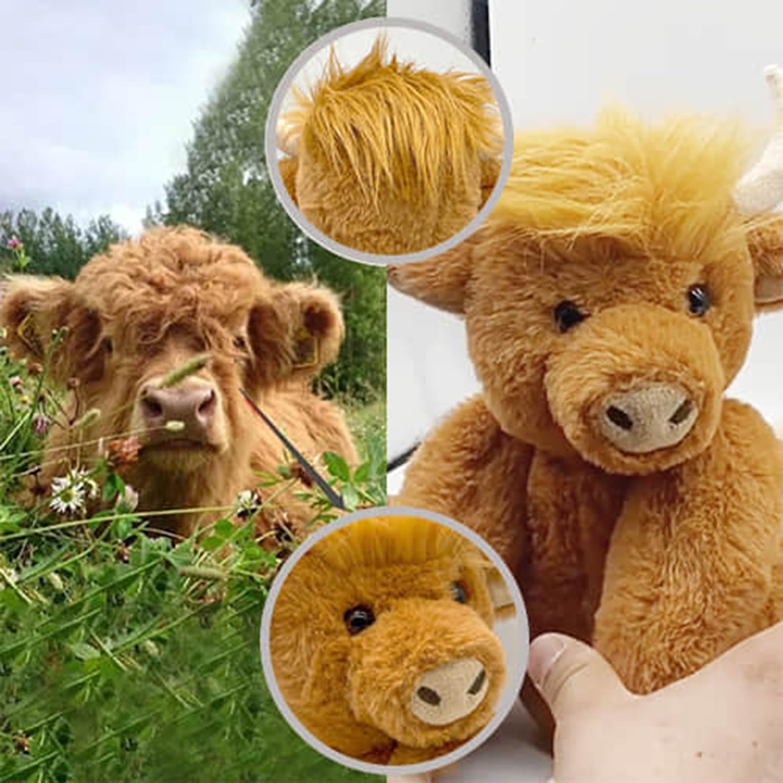 Theorbi Highland Cow Plush Toy with Music - Soft & Realistic Scottish Cow Stuffed Animal, Cute White Plushie Gift for Kids, Girls & Boys | Nursery Decor, Birthday Present, Cuddle Companion