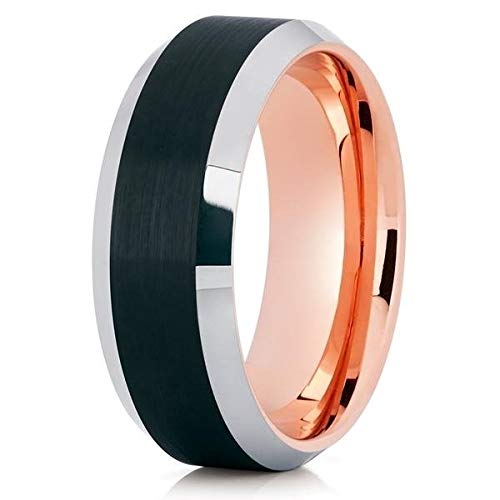 18k Rose Gold & Black Tungsten Carbide Wedding Ring for Men & Women – 8mm Comfort Fit Anniversary Band – Perfect for Engagements, Weddings & Special Occasions