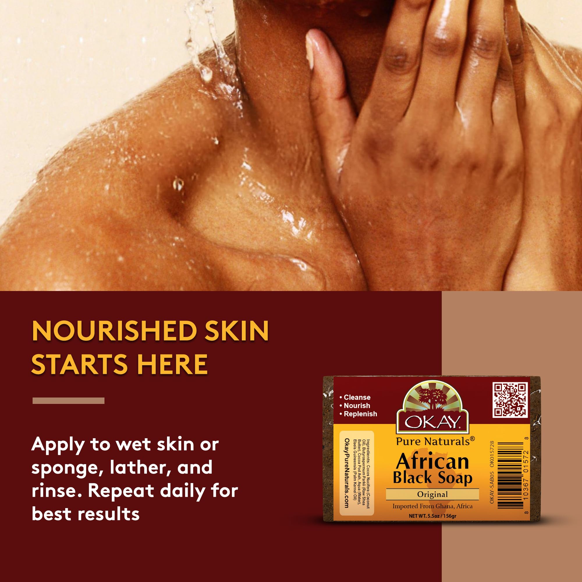 Okay African Black Soap - 5.5 oz | Natural Skin Cleansing Bar for Acne, Eczema & Dark Spots | Perfect for Face & Body Care Routine