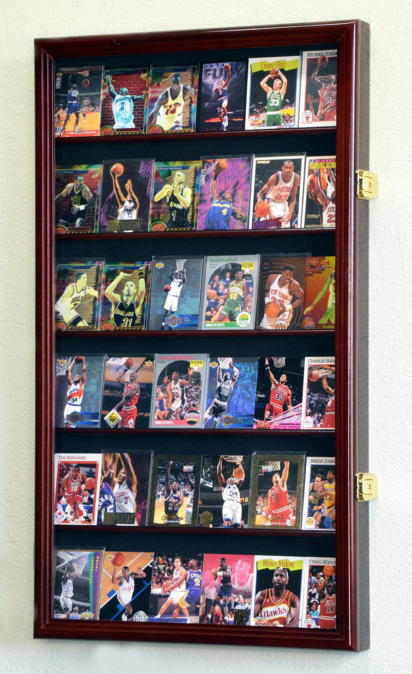 Premium Large Sports & Collectible Card Display Case with Glass Door - Cherry Wood - Perfect for Showcasing Trading Cards, Memorabilia & Collectibles in Home, Office or Retail Stores