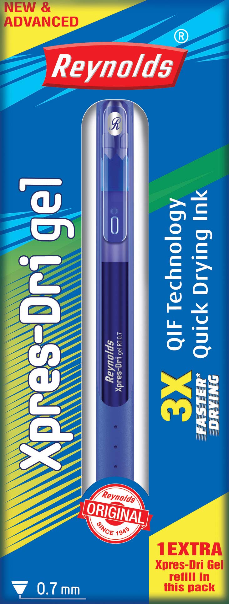 Reynolds Xpres-Dri Gel-RT Pen - 0.5mm Fine Point Blue Ink Pens (5-Pack) - Smooth Writing for Office, School & Note Taking