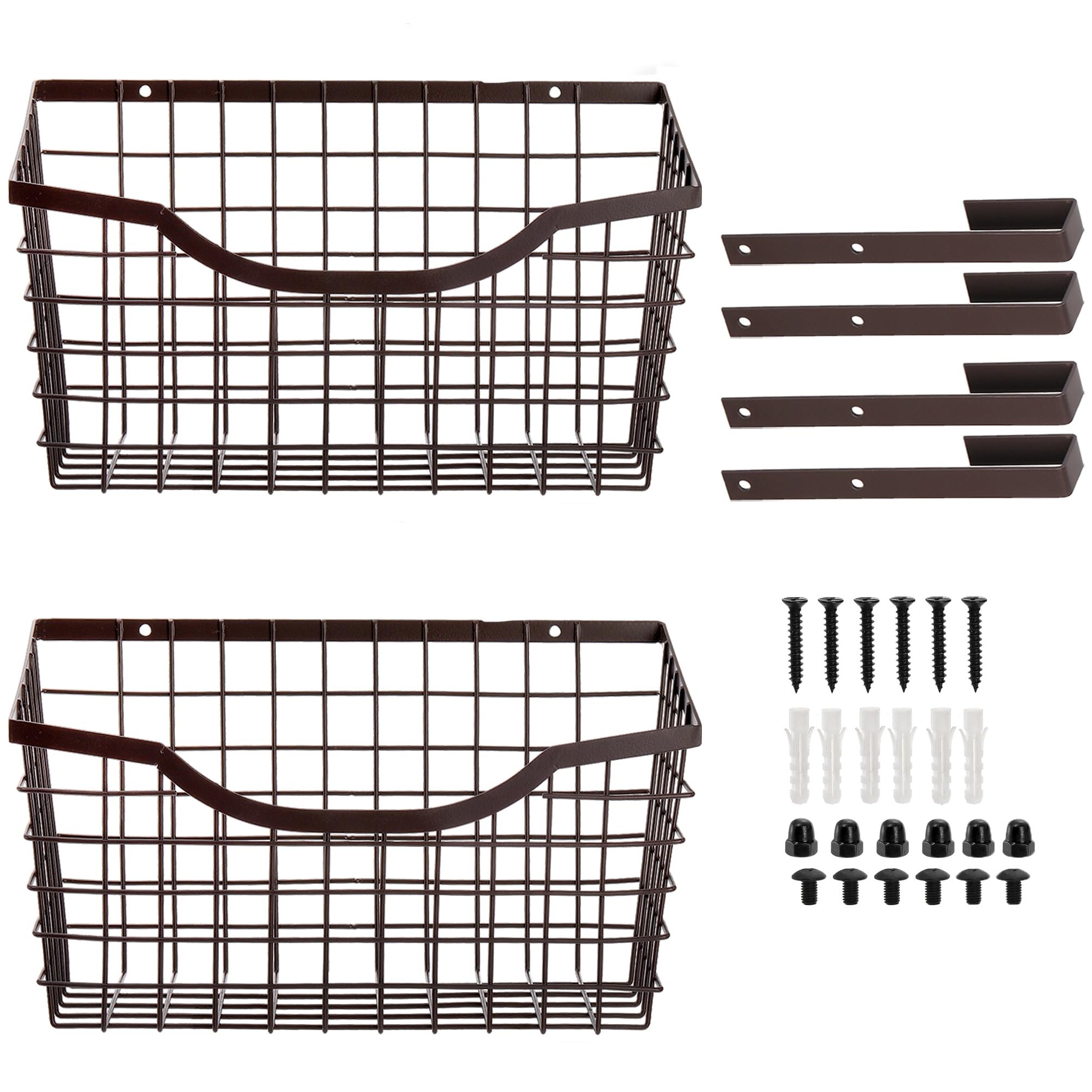 Nicunom 2-Pack Large Metal Wire Wall Mount Baskets - Over Cabinet Door Hanging Organizer for Kitchen, Bathroom & Pantry Storage (Bronze) | Space-Saving Home Organization Solution