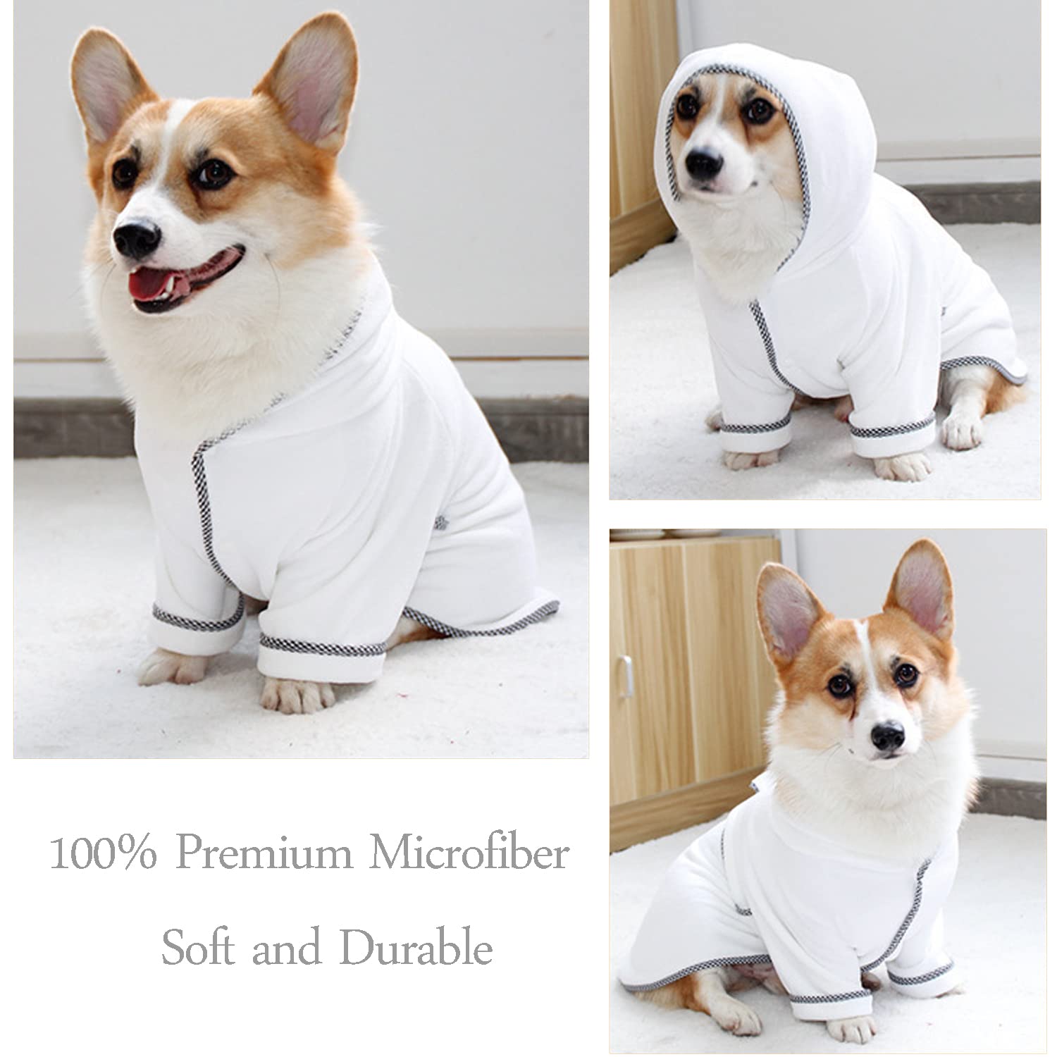 Premium Dog Bathrobe - Microfiber Fast Drying Absorbent Hooded Bath Towel for Small Medium Large Dogs & Cats (3XL, White) | Post-Bath Drying & Grooming, Spa Day, Pet Relaxation at Home