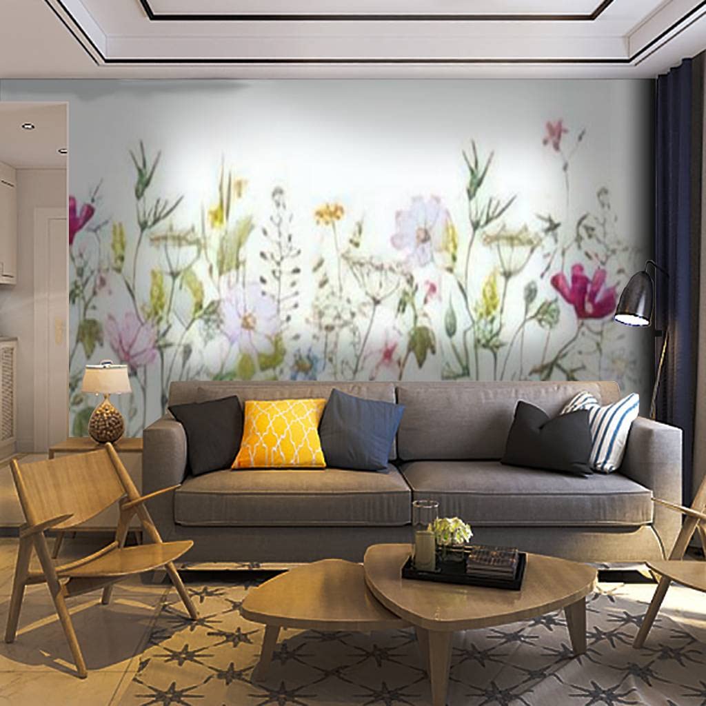Self-Adhesive Floral Wallpaper Mural - Blue Daisy & Pink Cosmos Meadow Design | Peel & Stick Removable Wall Decor for Living Room, Bedroom & Nursery | Easy Home Craft Decal for DIY Wall Makeover