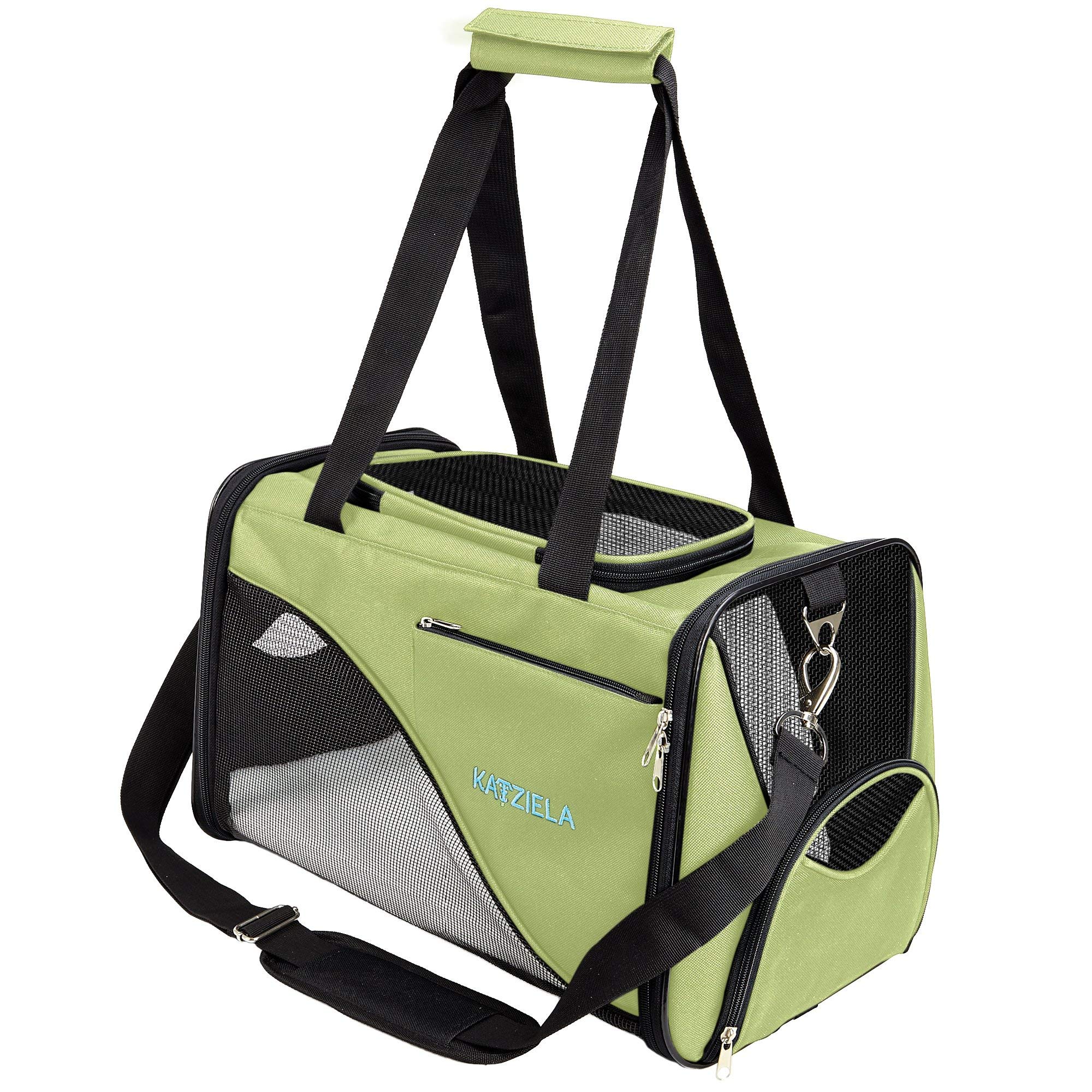 Katziela Soft-Sided Pet Carrier for Cats & Small Dogs - Lightweight Airline Approved Travel Carrier for Car, Plane & Vet Visits