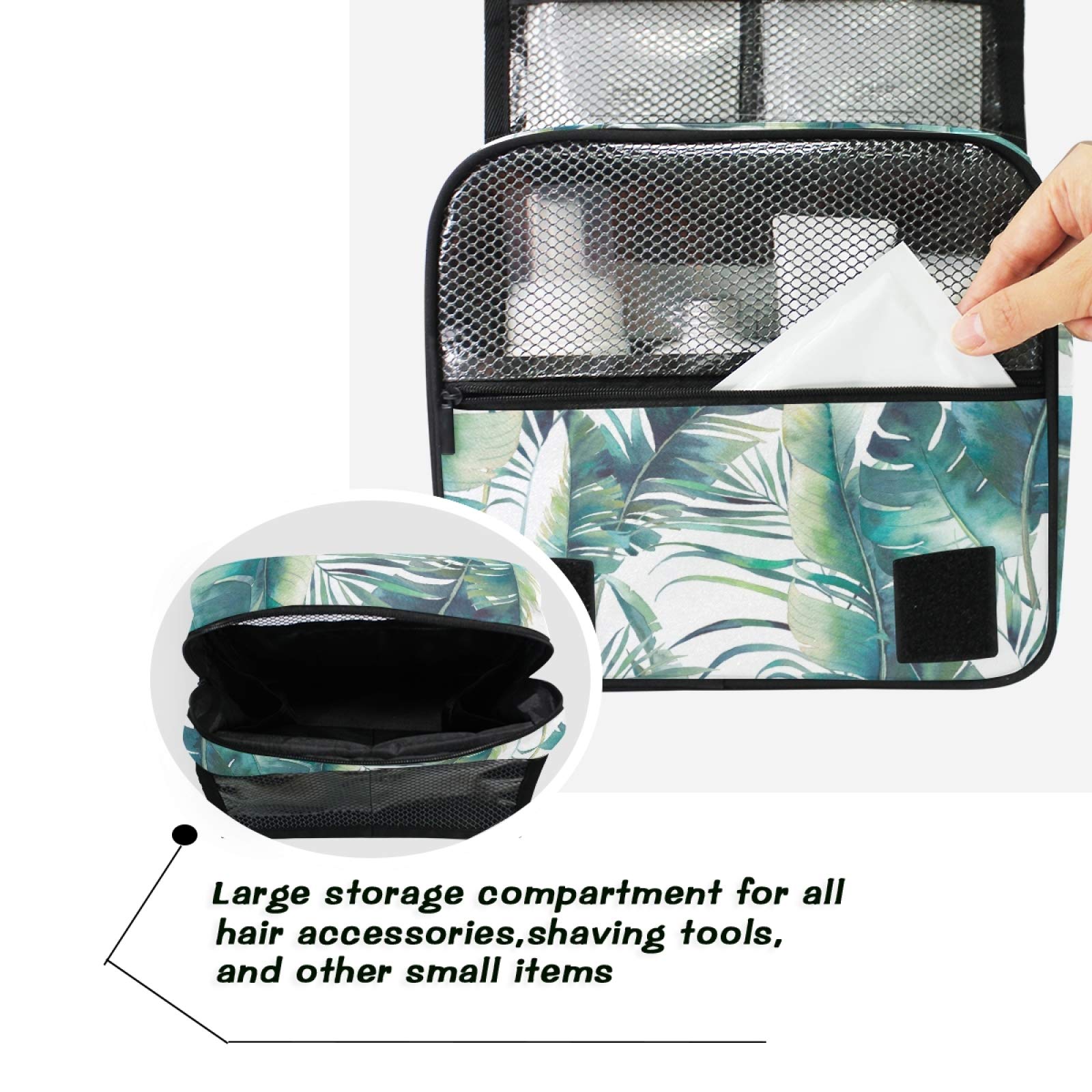 Waterproof Hanging Toiletry Bag with Tropical Palm & Banana Leaf Design - Large Travel Cosmetic Organizer for Makeup, Toiletries & Accessories - Perfect for Beach Vacations, Camping Trips & Gym Use - Great Gift for Men & Women