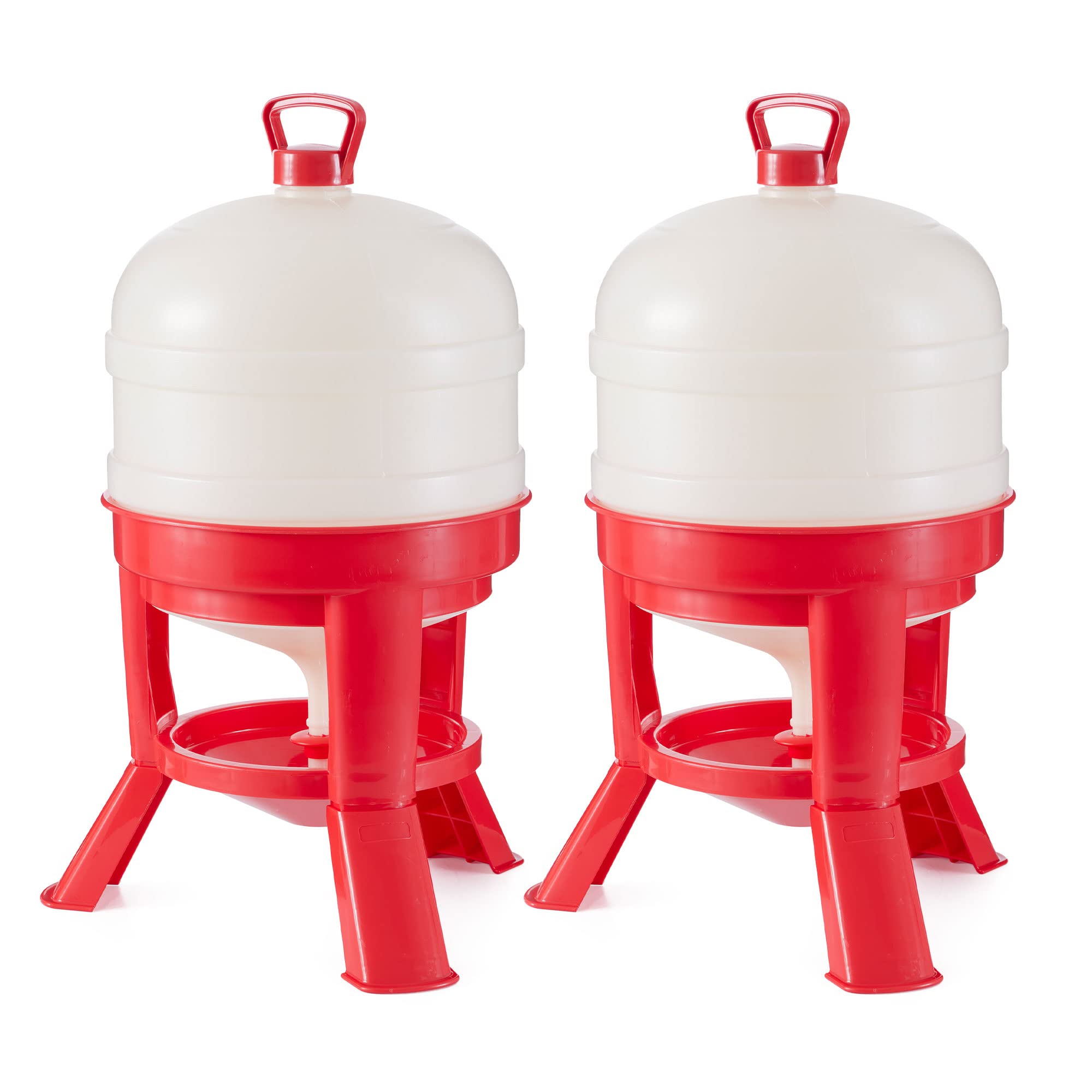 Little Giant DOMEWTR8 8 Gallon Heavy Duty Plastic Poultry Waterer with 3-Footed Stand - Automatic Chicken Water Dispenser for Coops & Backyard Flocks (Red, 2 Pack) - Ideal for Poultry Farming, Chicken Coops & Outdoor Use