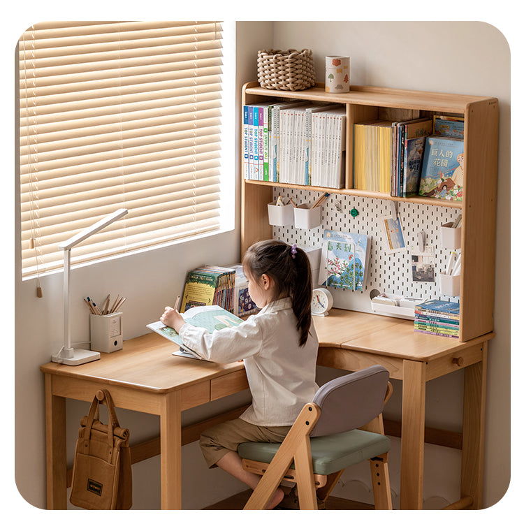 Solid Wood Study Desk with Shelf - Beech & Oak Wooden Writing Desk for Home Office, Study Room, or Library - Durable & Stylish Workspace Solution
