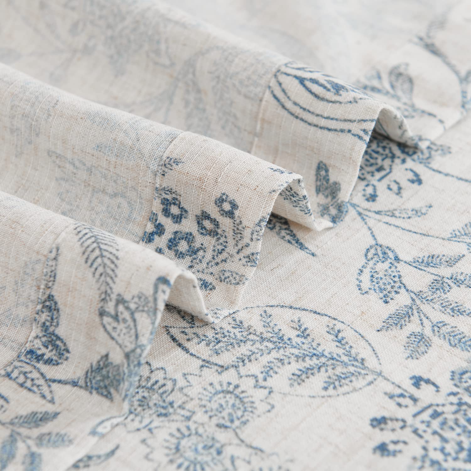Jinchan Floral Kitchen Curtains 24 Inch - Linen Tier Farmhouse Cafe Curtains for Small Windows | Rustic Botanic Rod Pocket Design in Blue on Beige | Perfect for Country Kitchen, Laundry Room, Bathroom & RV Decor (Set of 2 Panels)