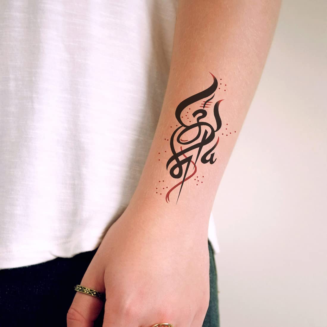 Waterproof Temporary Tattoo for Men & Women - Feather with Trishul Design - Long Lasting Fake Body Art for Parties, Festivals & Costume Events