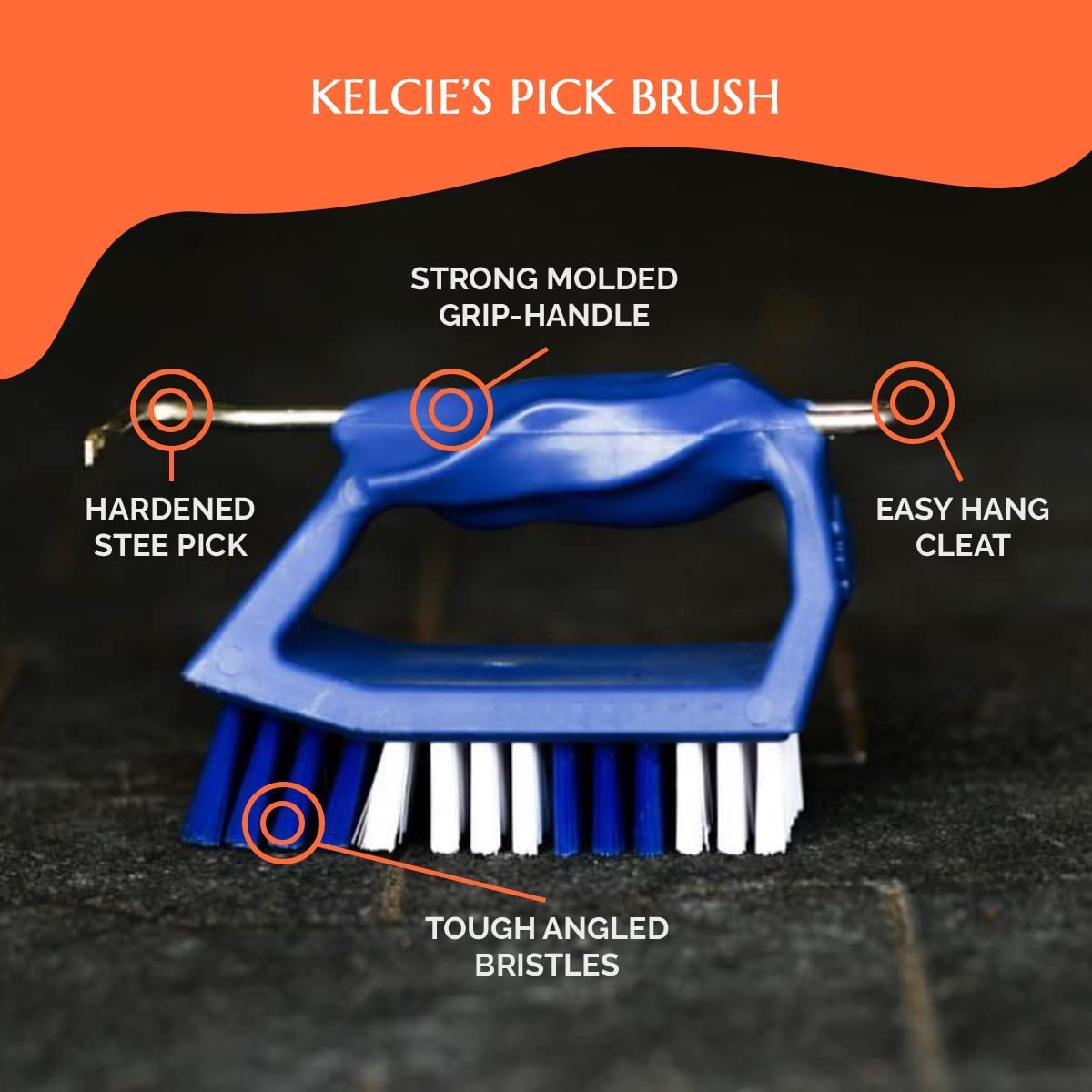 Kelcie's Heavy-Duty Handheld Shoe Cleaning Brush with Pick - Stiff Bristle Boot Brush & Cleat Cleaner for Golf, Soccer, Baseball, Hiking & Outdoor Sports - Quickly Remove Mud, Dirt & Debris from Shoes - Perfect for Garage, Locker Room & Travel Use
