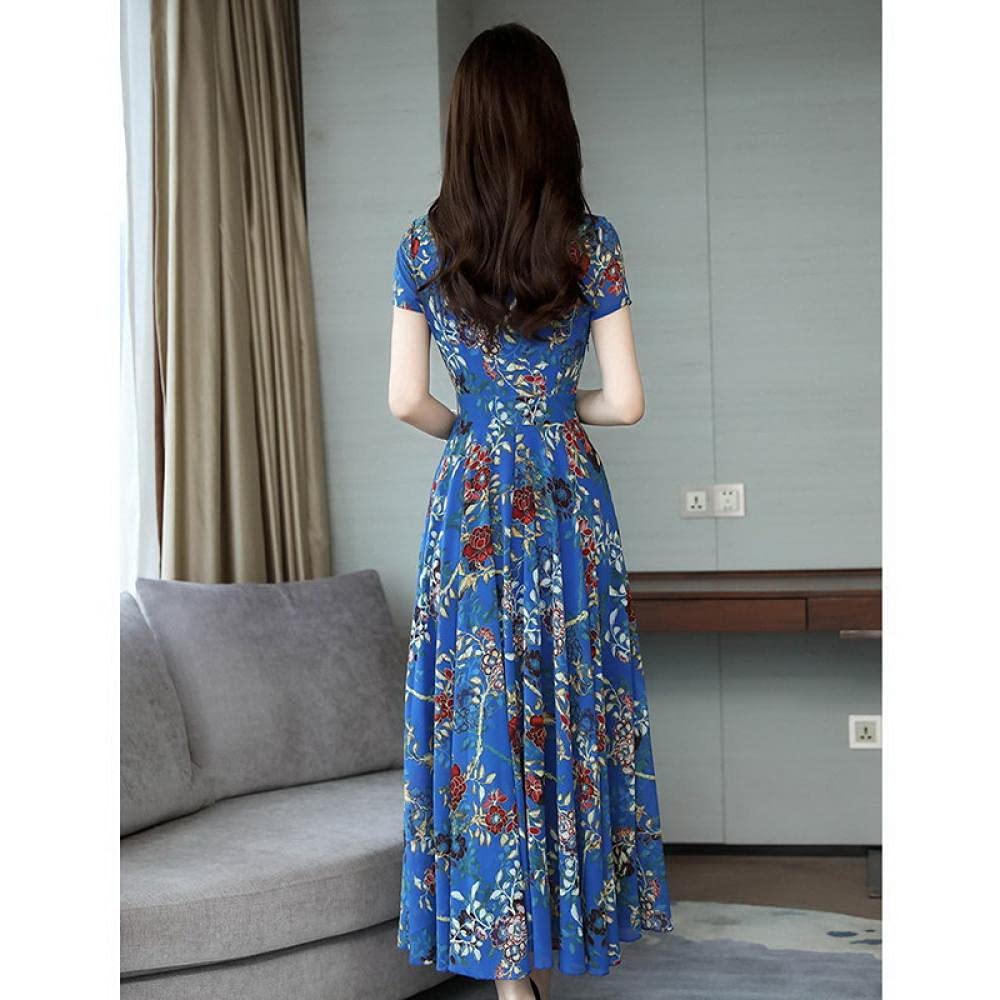 YLDCN Girls' Summer Dresses - Women's High Waist Long Skirt Dress with O Neck & Short Sleeve | Perfect for Beach Vacations, Casual Outings & Summer Parties