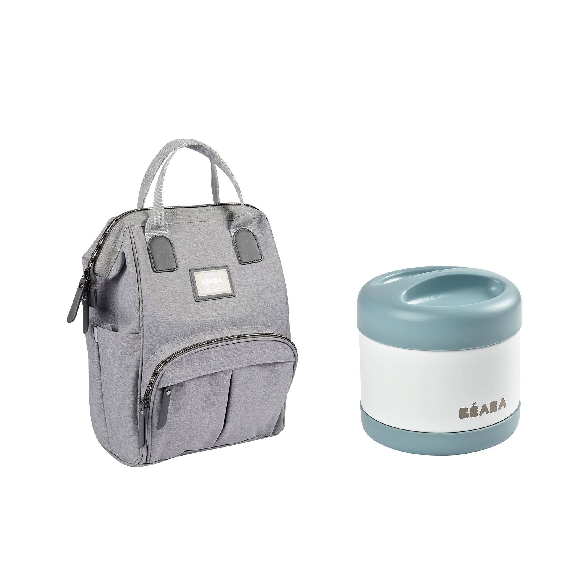 BEABA Wellington Diaper Bag Backpack - Large Waterproof Baby Diaper Backpack with Insulated Pocket & Changing Pad | Perfect for Travel, Daycare, and On-the-Go Parents | BEABA Stainless Steel Insulated Food Jar - Leakproof Thermal Lunch Container for Kids & Adults | Ideal for School, Work, Picnics, and Outdoor Activities