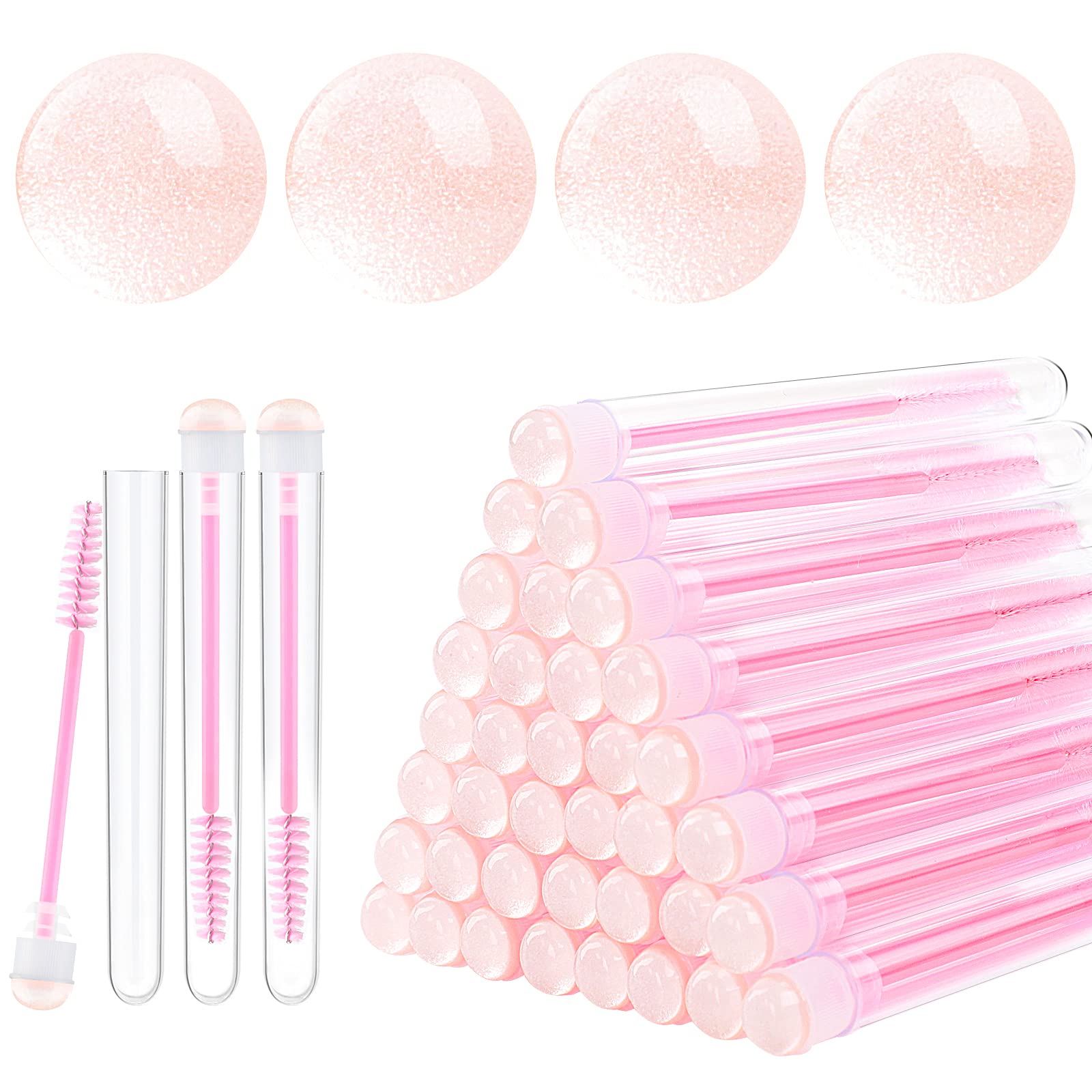50PCS Eyelash Brushes - Professional Lash Wands for Makeup & Eyelash Extensions - Soft Bristle Cleaning Brushes with Diamond Handle (Sky Pink) - Perfect for Salon, Home Use & Travel Makeup Kit