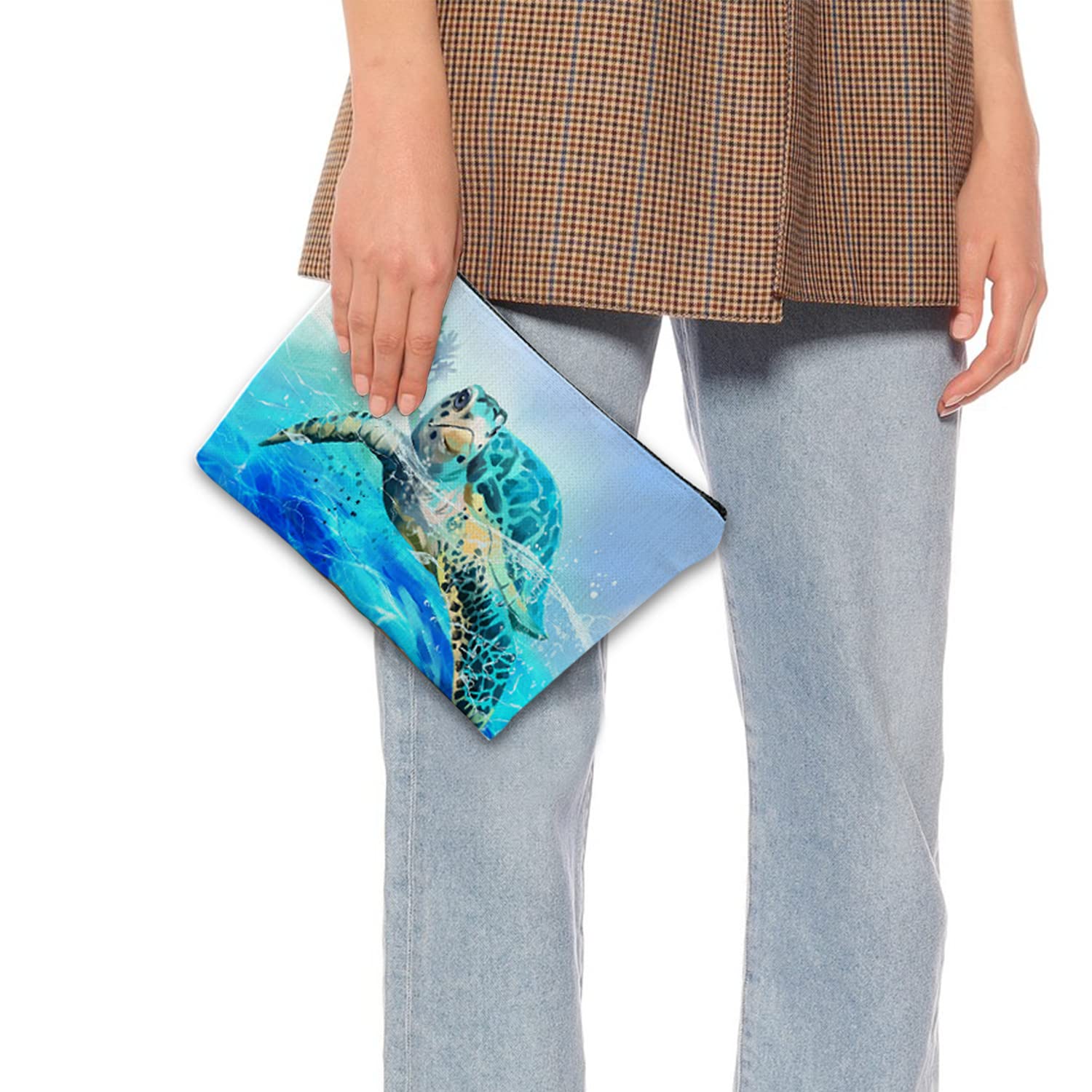 Large Travel Makeup Bag for Women - Waterproof Cosmetic Organizer with Zipper, 7x10 Inch Toiletry Pouch (Sea Turtle Print) - Perfect for Vacation, Gym, and Daily Essentials Storage