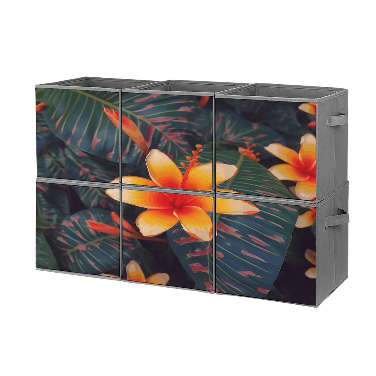 Collapsible Fabric Storage Bins with Tropical Flower Print - Foldable Organizer Cubes for Home, Office, Closet & Nursery | Space-Saving Storage Solution for Toys, Books & Clothes