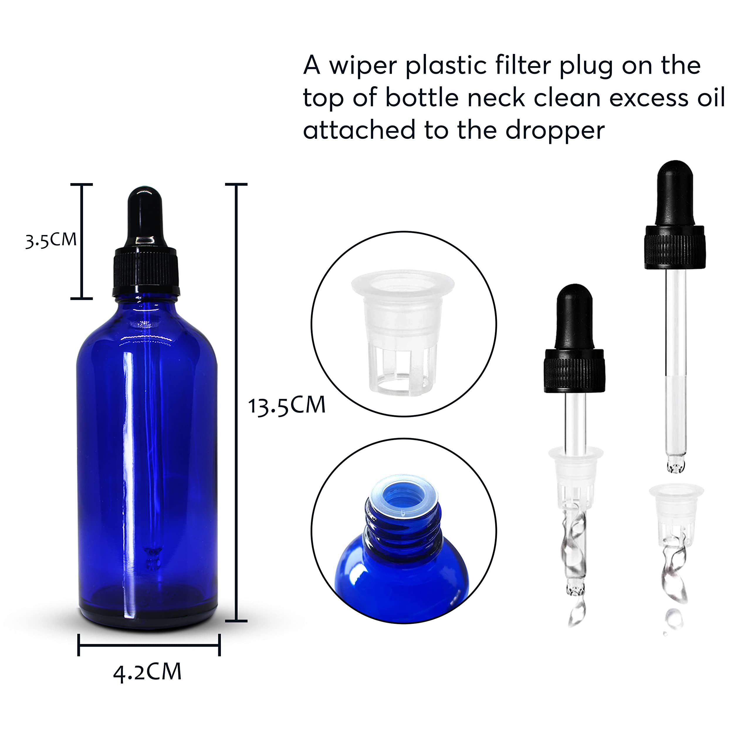NSB Herbals 100ml Blue Round Empty Glass Bottle with Glass Dropper, Black Ring & Silicone Teat - Leak Proof, Refillable for Essential Oils, DIY Perfumes, Aromatherapy (Pack of 3) - Perfect for Travel, Home Use & Gift Giving