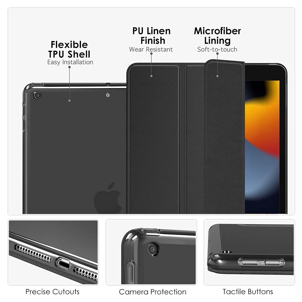 MoKo iPad 9th/8th/7th Generation Case (2021/2020/2019) - Slim Protective Cover with Translucent Satin TPU Back & Stand for 10.2-inch iPad - Perfect for Work, School & Travel
