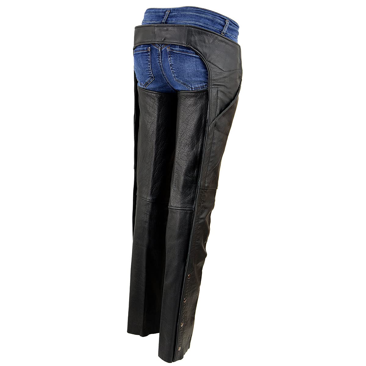 Milwaukee LKL6700 Women's Classic Black Leather Motorcycle Chaps with Hip Pocket - Perfect for Riding, Biker Events & Outdoor Adventures