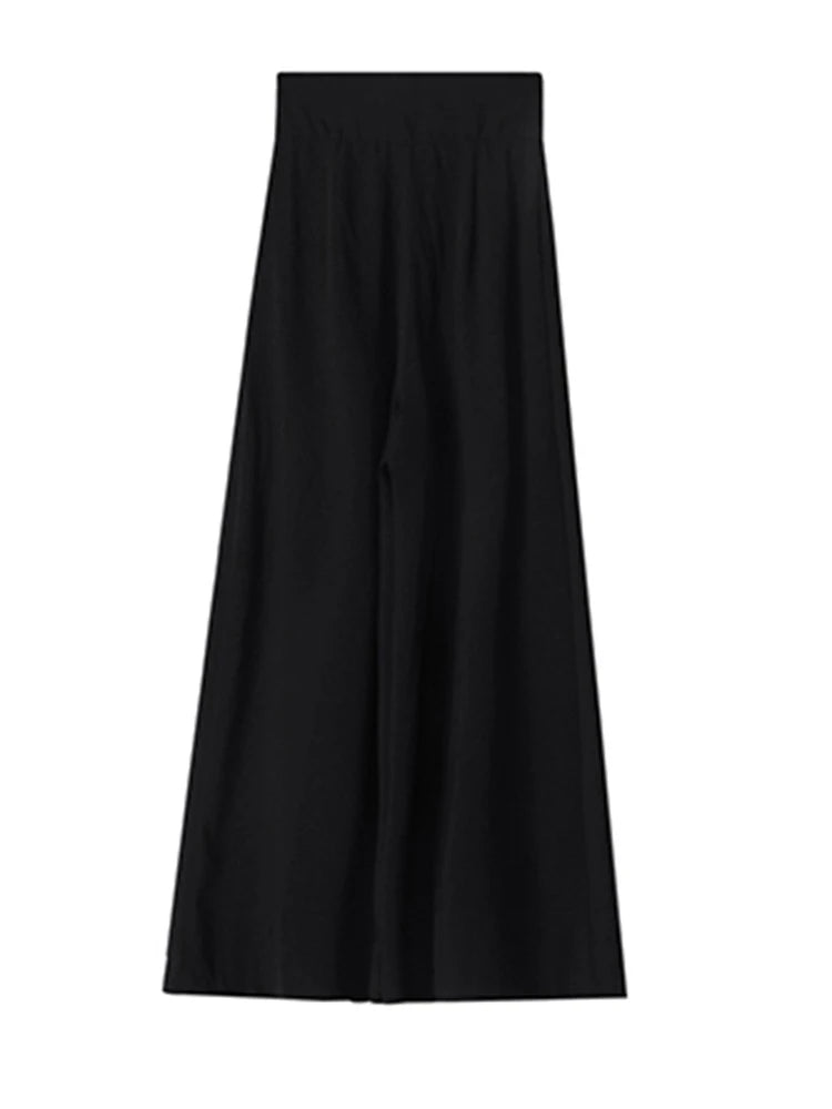 Black Patchwork Zipper Wide Leg Pants for Women - High Waist Loose Minimalist Trousers - Summer Casual Outfit for Streetwear & Office Wear