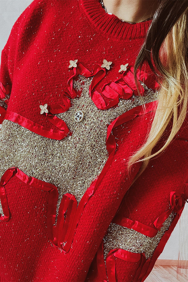 Festive Christmas Knit Sweater for Women - Cozy Crewneck Long Sleeve Pullover Holiday Top (Perfect for Christmas Parties, Family Gatherings & Winter Outfits)